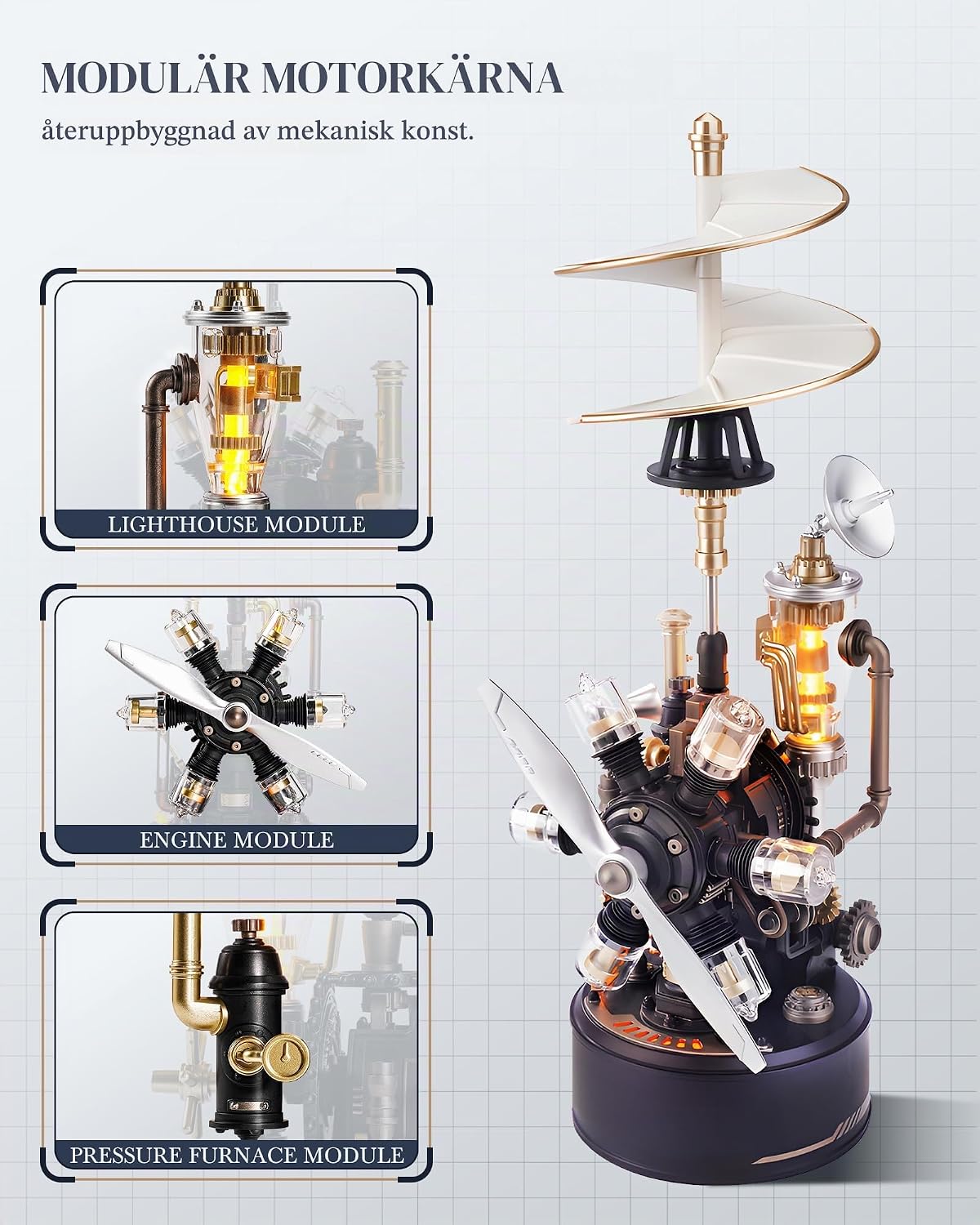 Detalle de ROBOTIME CGL01 3D-helikopterpussel med roterande rotorer och ljus