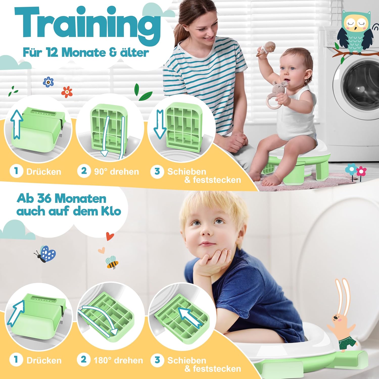 Detalle 2 de KIDIZ Toilettensitz Kinder 3‑in‑1 Töpfchentrainer