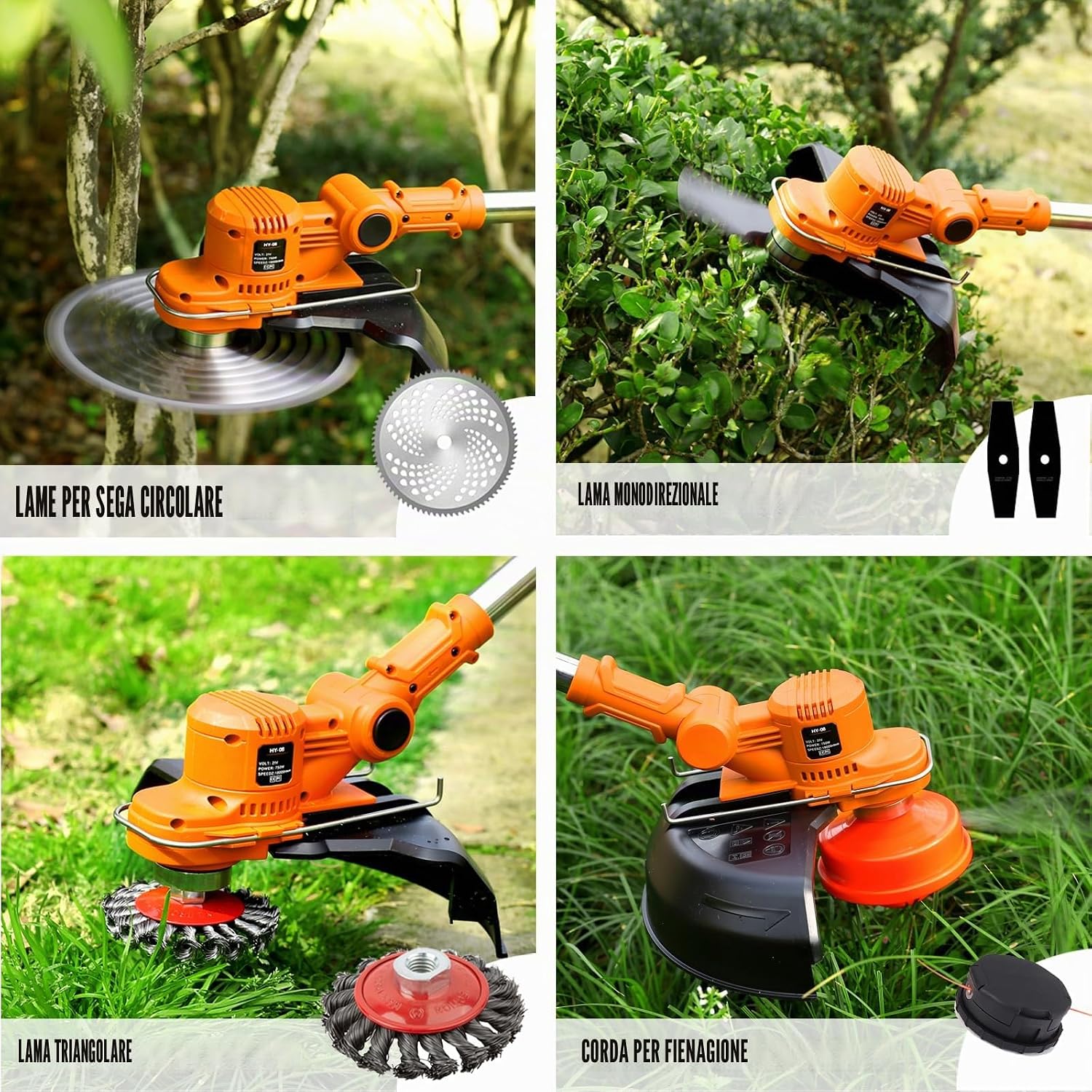 Detalle de Decespugliatore a batteria 2 batterie, tagliaerba 4 in 1 con testa girevole 0–90°, leggero e versatile per giardino
