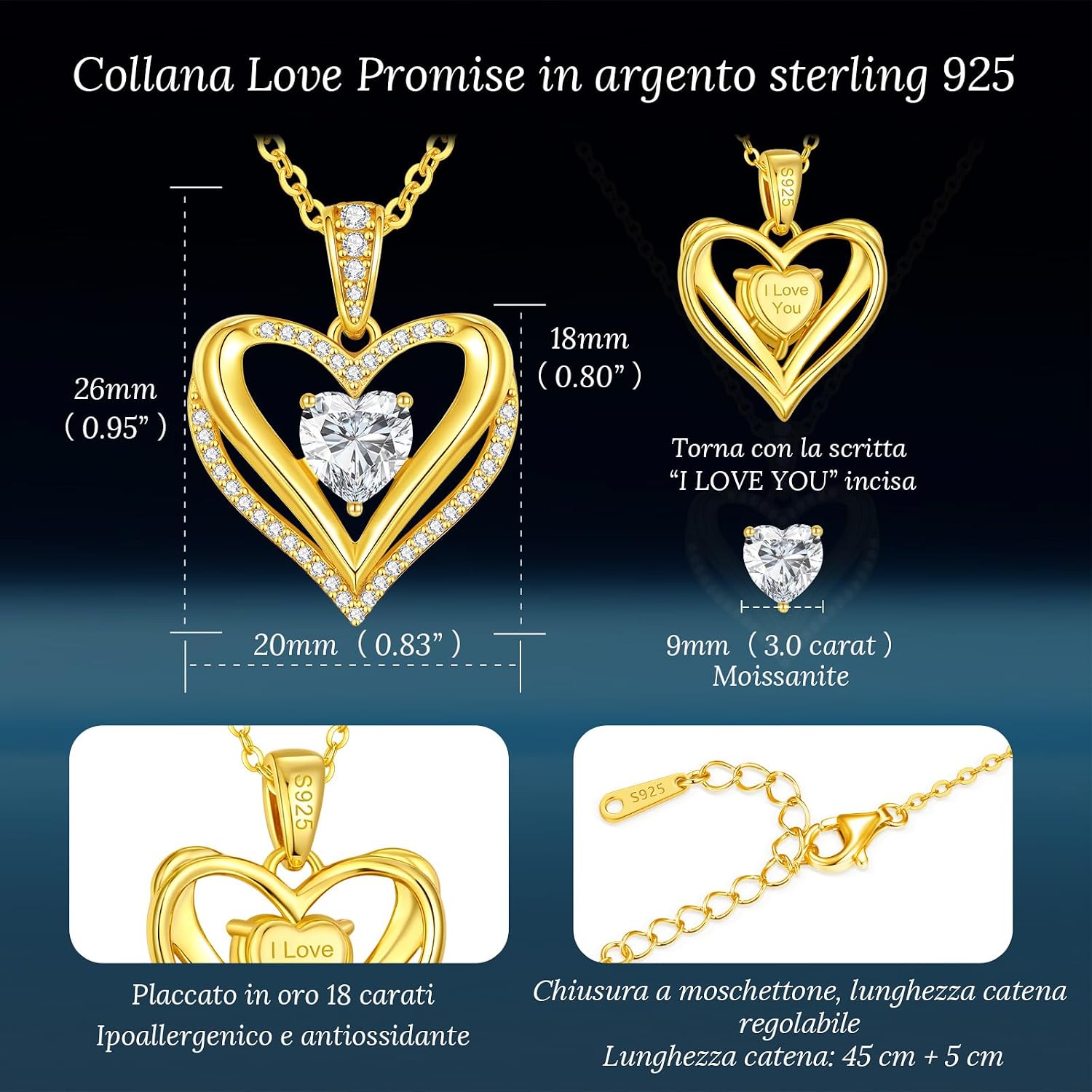 Detalle 2 de Collana Cuore Moissanite Amore Eterno in Argento 925 – CDE Diamonds