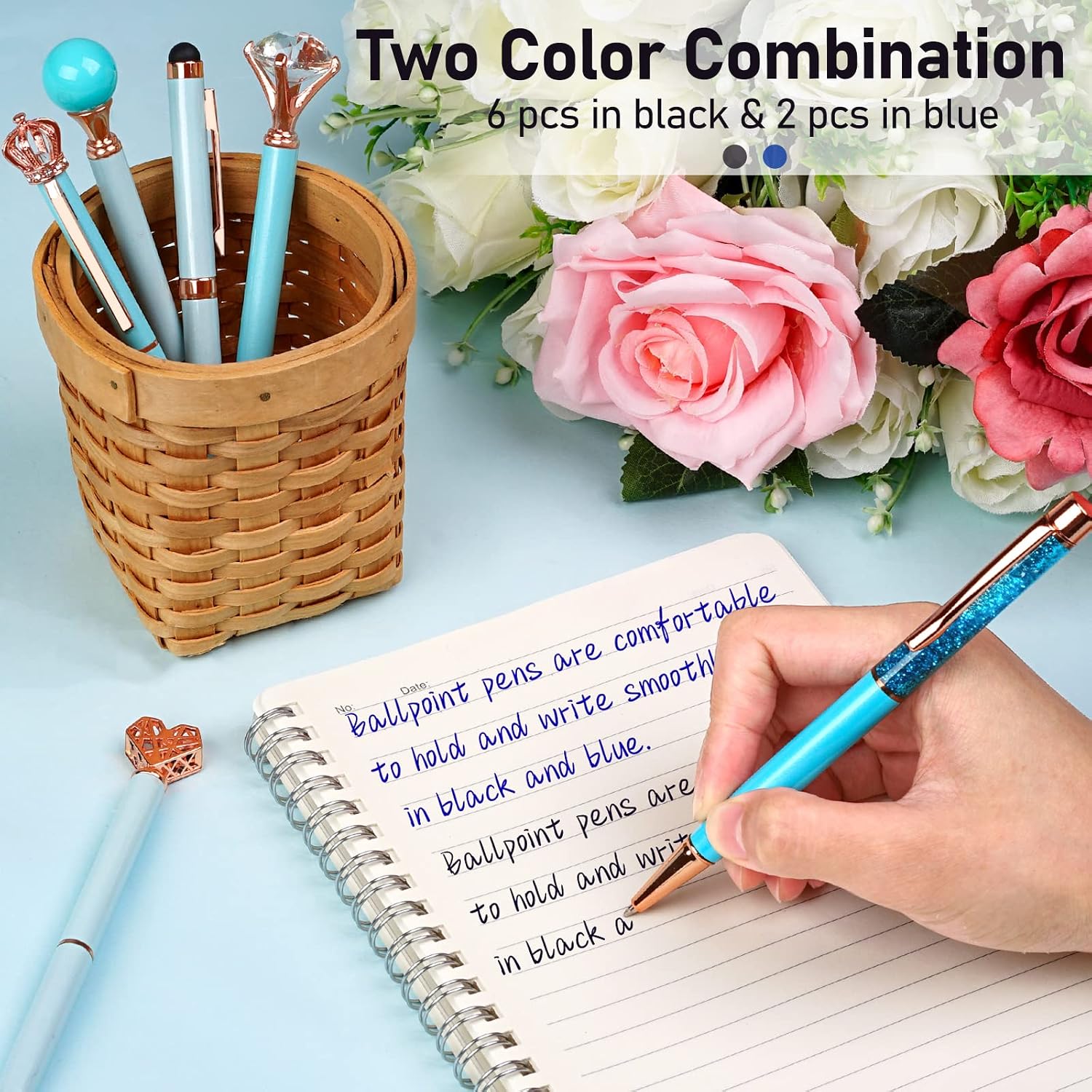 Thumbnail 6 de WEMATE 8Pcs Ballpoint Pens Set – Blue Ink, Metallic Design, Ideal Gift for Bridesmaids and Office Use