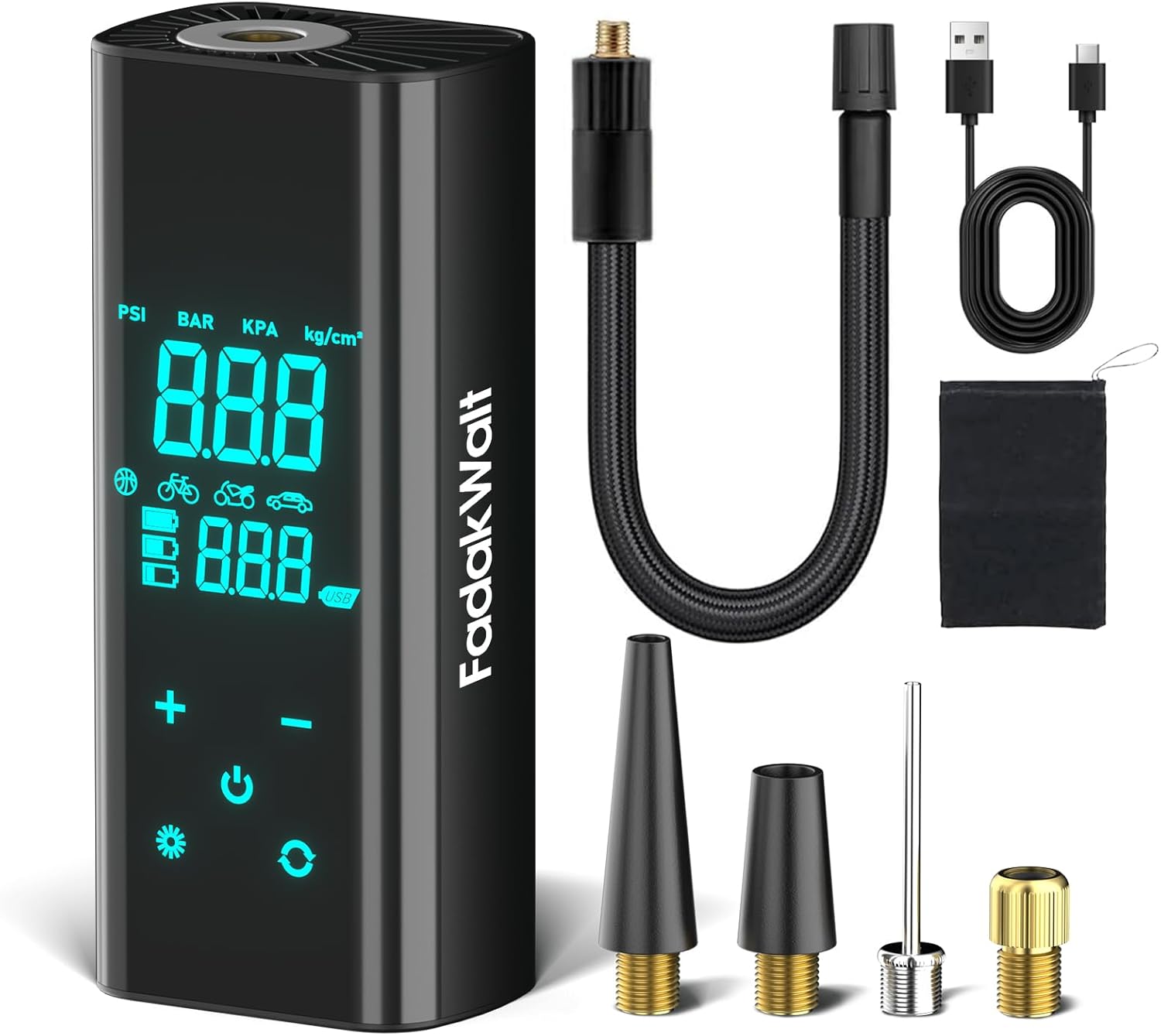 Detalle de FADAKWALT Tire Inflator Portable Air Compressor (Cordless, 150 PSI, Digital Gauge, Touch Screen)
