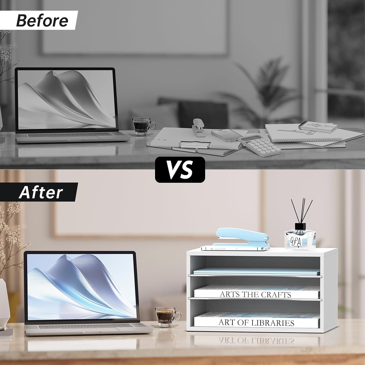 Detalle de SUPEASY 3T-WD Wood Desk Organizer, 3-Tier White Paper Sorter