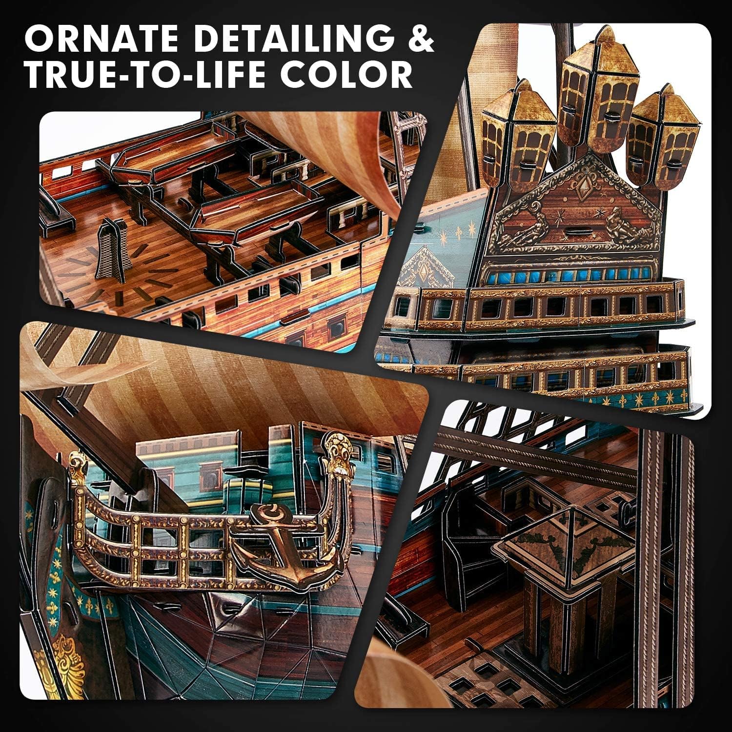 Detalle de CubicFun 3D Puzzle Model Ship (San Felipe) Boat Construction Kit – 248-Piece Papercraft Display Model
