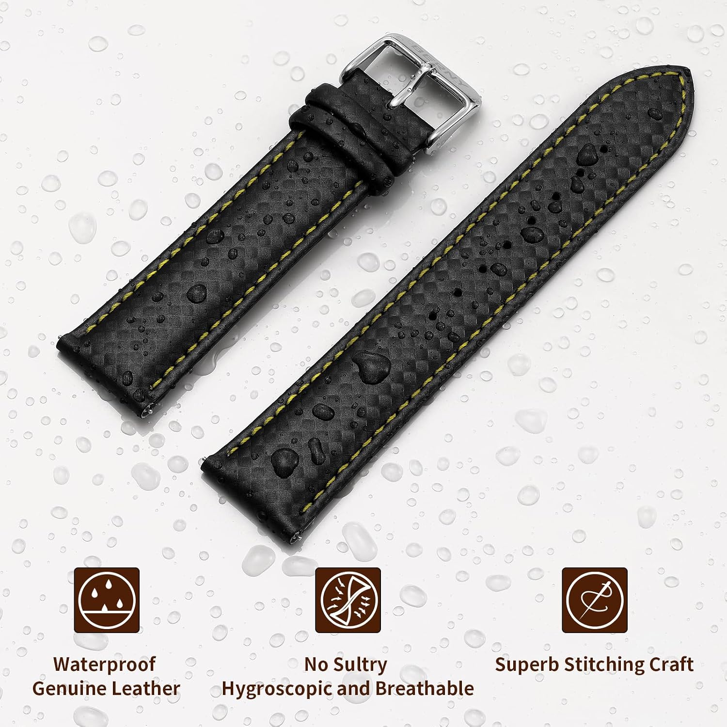 Detalle 2 de BERNY Quick Release Echtleder Uhrenarmband Rastermuster – 20 mm oder 22 mm