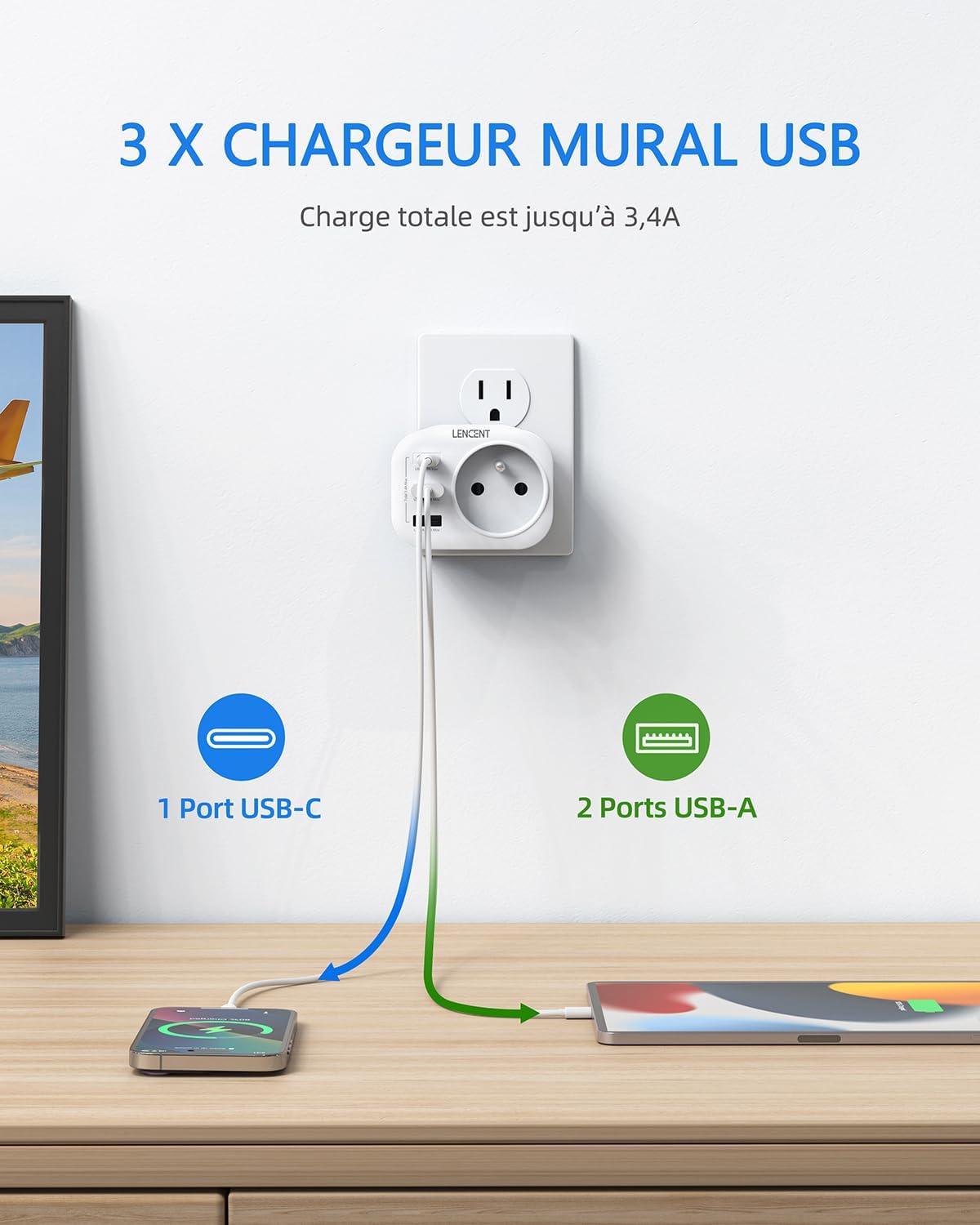 Detalle 2 de LENCENT Adaptateur Prise USA Type B 4 en 1