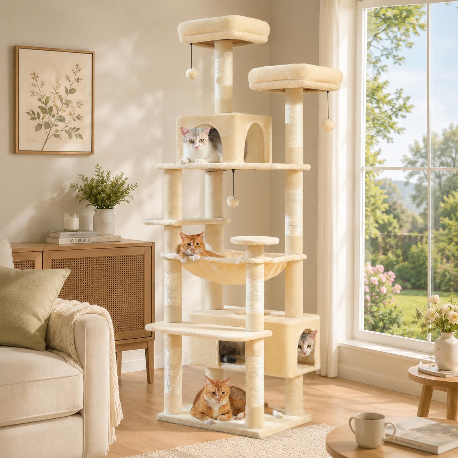 Detalle 2 de PAWZ Road AM01-AMT0204BG Cat Tree, 72.4-Inch Tower with Hammock and Sisal Posts