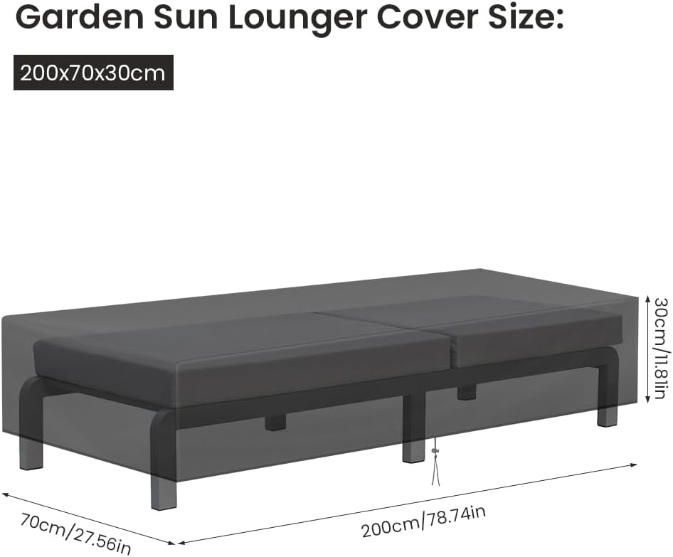 Detalle 2 de AOOWU Copertura impermeabile per lettino da giardino in tessuto Oxford 210D, anti-UV e antistrappo con coulisse regolabile (200*70*30 cm)