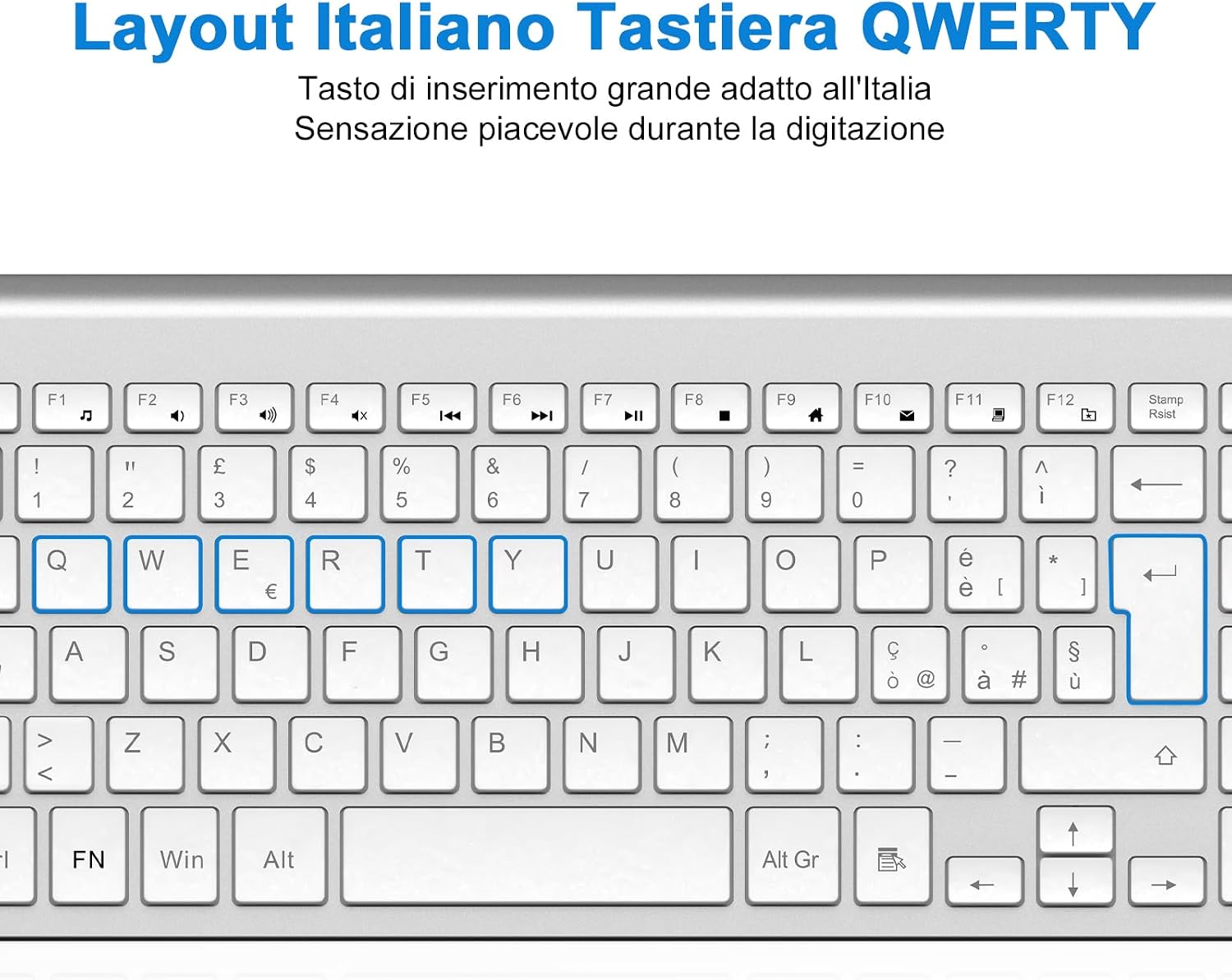 Detalle de cimetech Tastiera wireless 2.4G layout italiano QWERTY con tastierino numerico (argento)