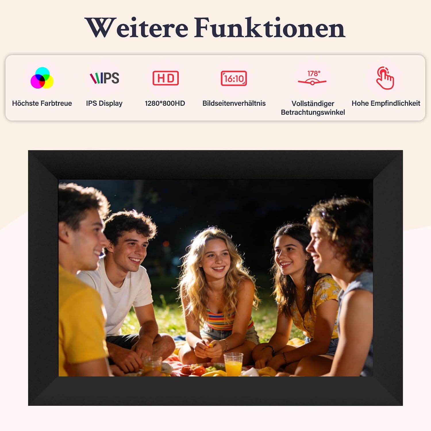 Detalle de Frameo Digitaler Bilderrahmen WLAN 10,1 Zoll (1280×800, IPS Touch) mit 32 GB
