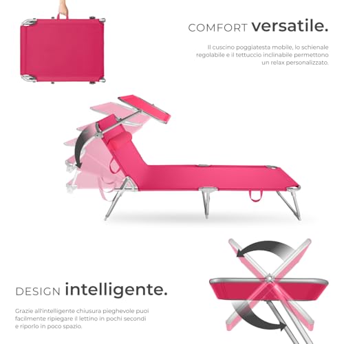 Detalle de tectake Lettino Prendisole Pieghevole 190 x 68 x 111 cm – Sedia a Sdraio con Parasole, Cuscino e Maniglia, Regolabile, Rosa