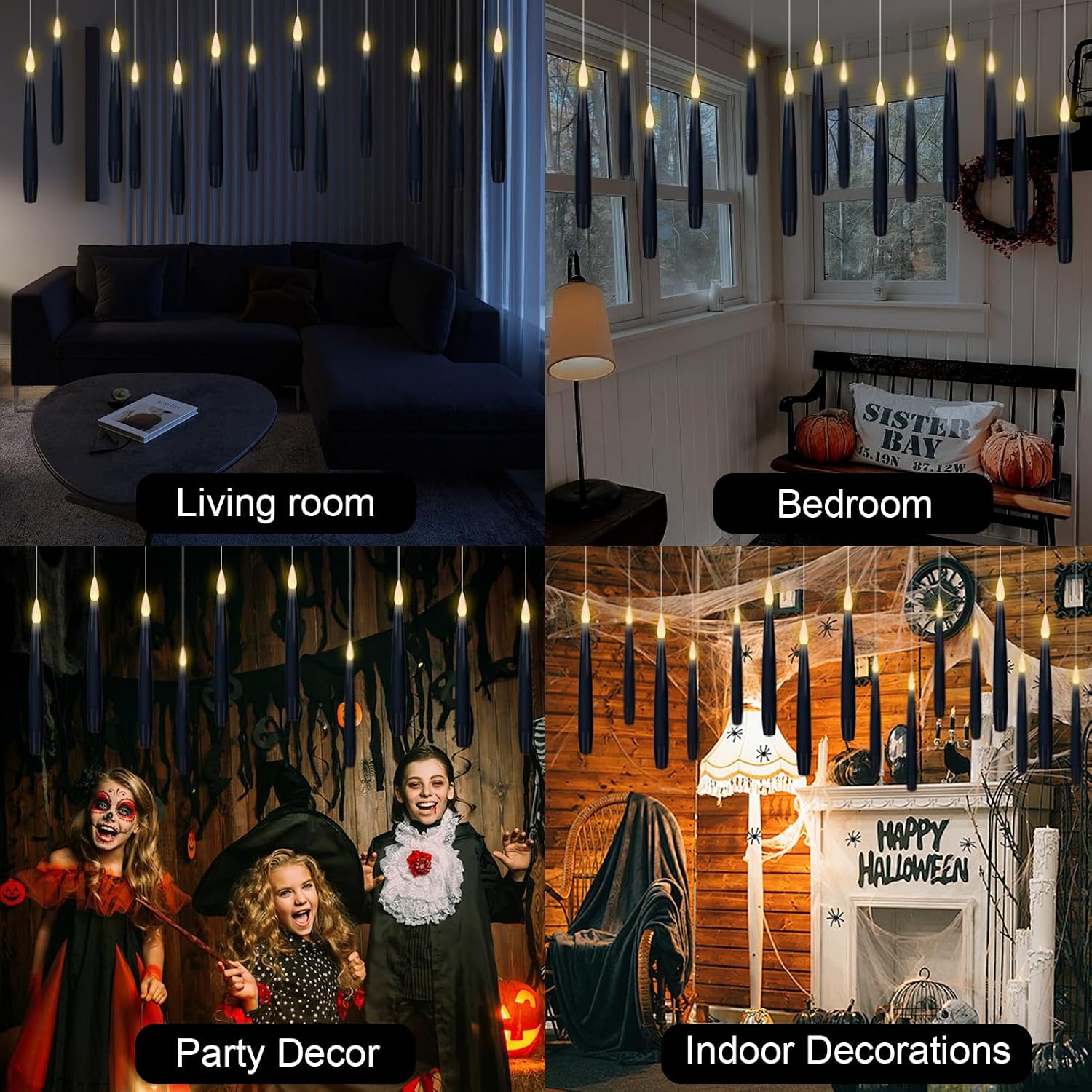 Thumbnail 4 de Eldnacele LED Schwebekerzen 22er-Set mit 6H-Timer, Fernbedienung und Zauberstab – schwebende, flammenlose Stabkerzen in Schwarz (Höhe 15,5 cm) für Halloween