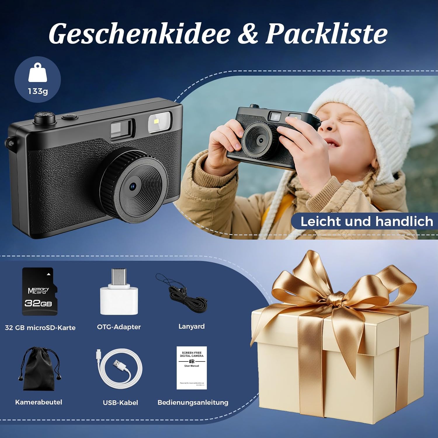 Thumbnail 6 de Retro-Digitalkamera ohne Bildschirm mit Blitz, 12-MP-Fotos und 32-GB microSD (OTG) – Schwarz, Retro-Digitalkamera-Ersatz für Einwegfotos