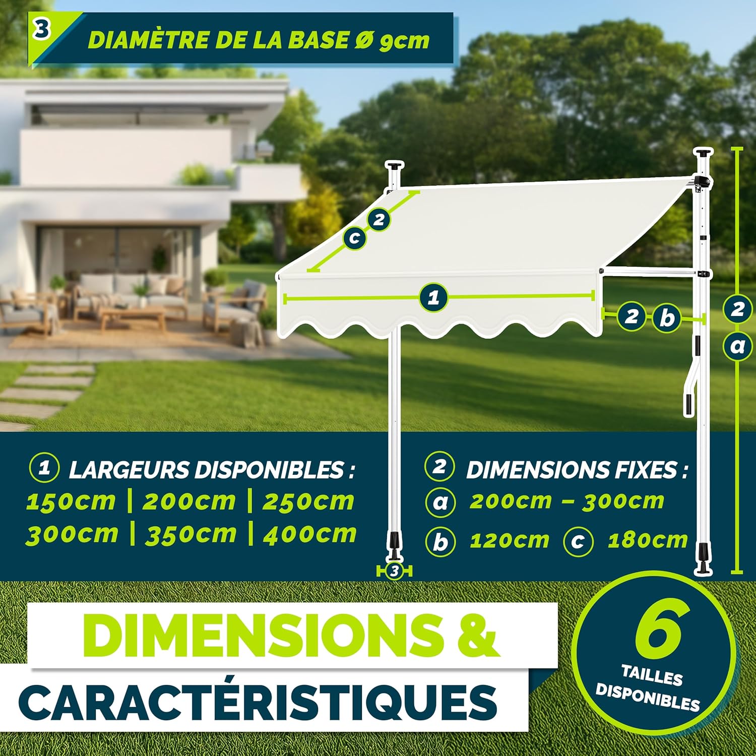 Thumbnail 5 de Store banne manuel rétractable tillvex avec manivelle pour balcon (beige, 350 cm) sans percement