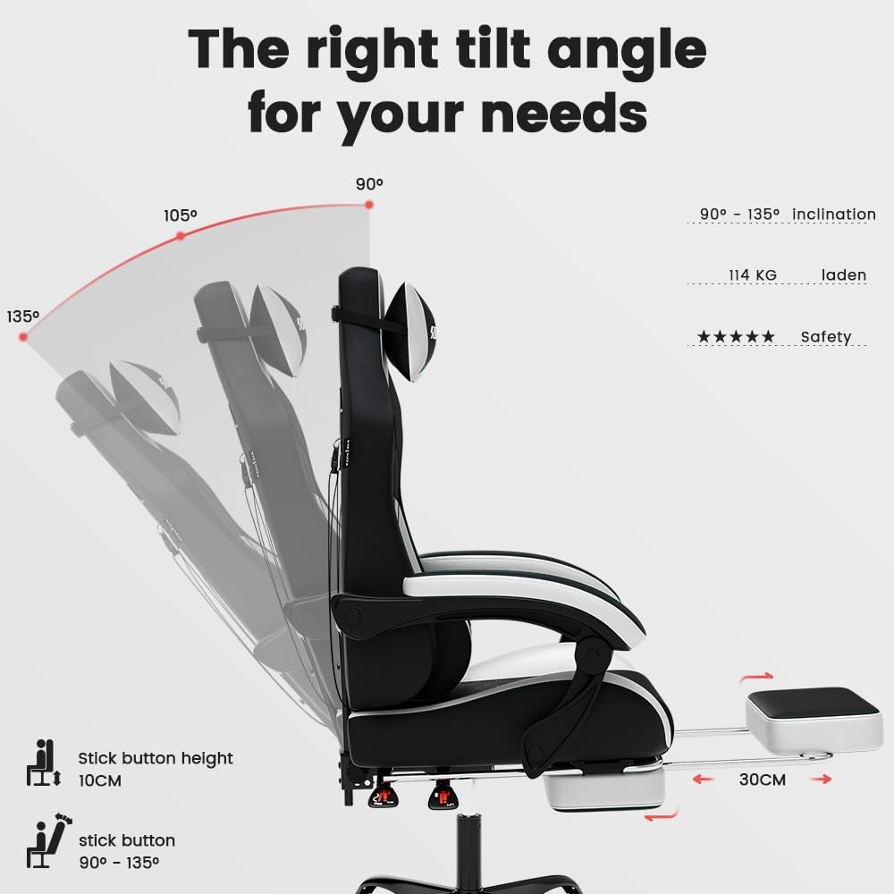 Thumbnail 3 de SUKIDA Ergonomic Gaming Chair for Adults with Massage Lumbar Support, Headrest and Footrest
