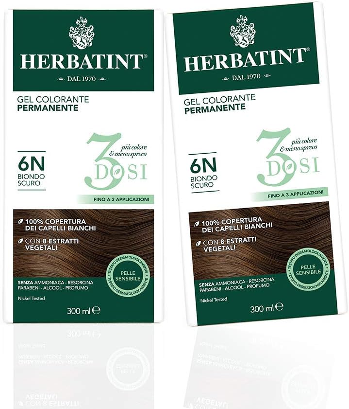 Detalle de Herbatint 6N, permanentna farba żelowa ciemny blond, 3 dawki, 2 × 300 ml
