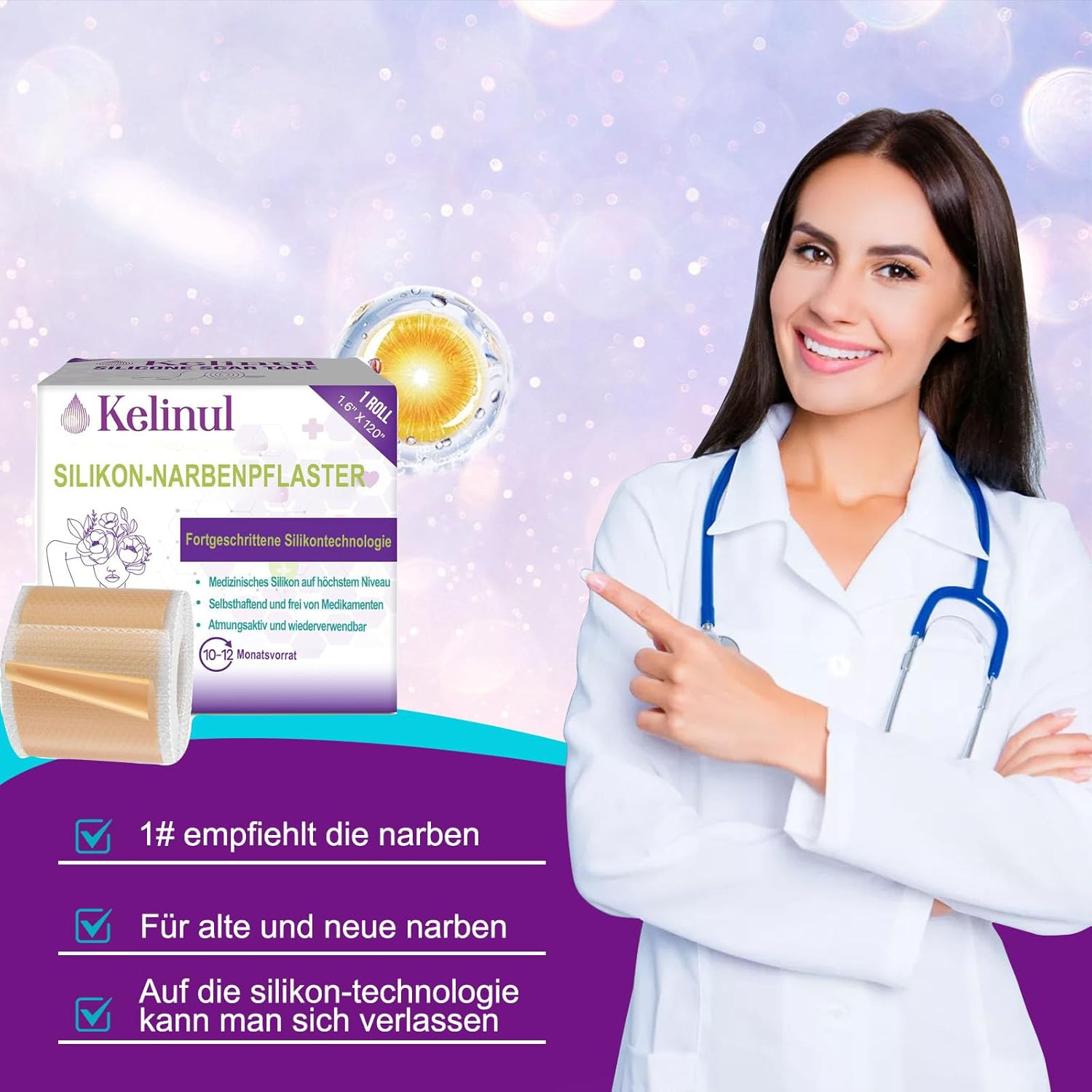Detalle de 1.5M Fogli di silicone cicatrici – fornitura di 6 mesi, riutilizzabili e delicati sulla pelle