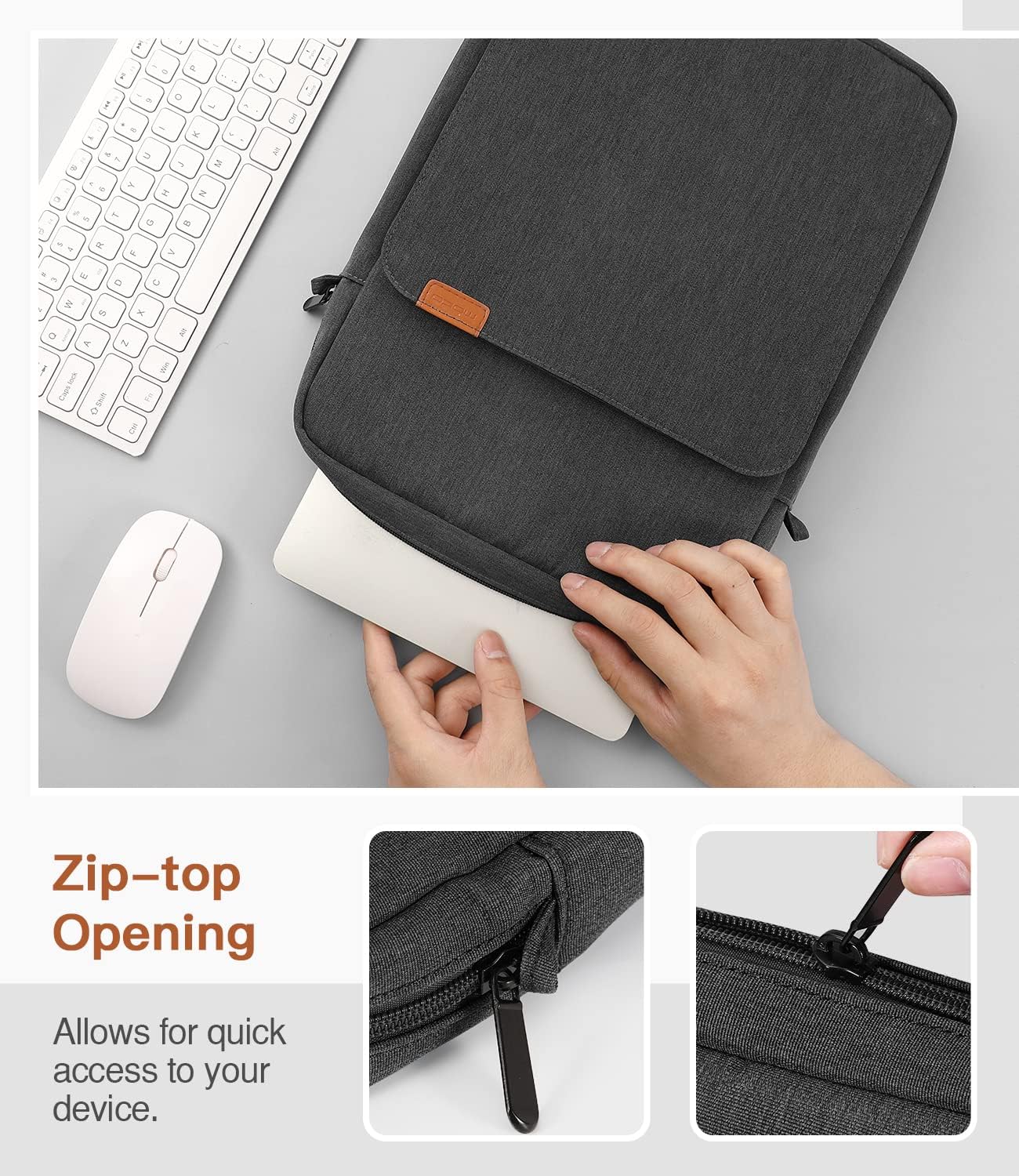 Thumbnail 5 de MoKo 13.3-14 Inch Laptop Sleeve Bag with Shoulder Strap for Mac Neo / Mac Pro / MacBook Air (14.2" fits) – Black & Gray