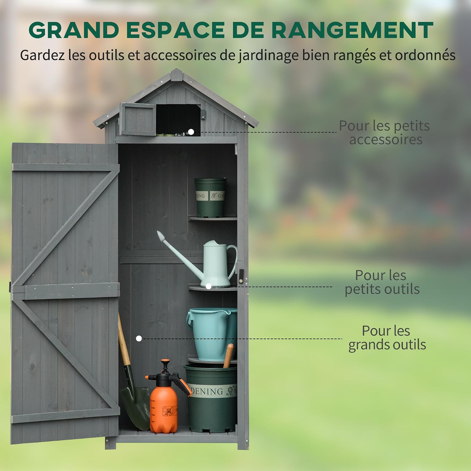Detalle de Outsunny 845-209V01 tuinkast van hout met 3 planken en bitumendak