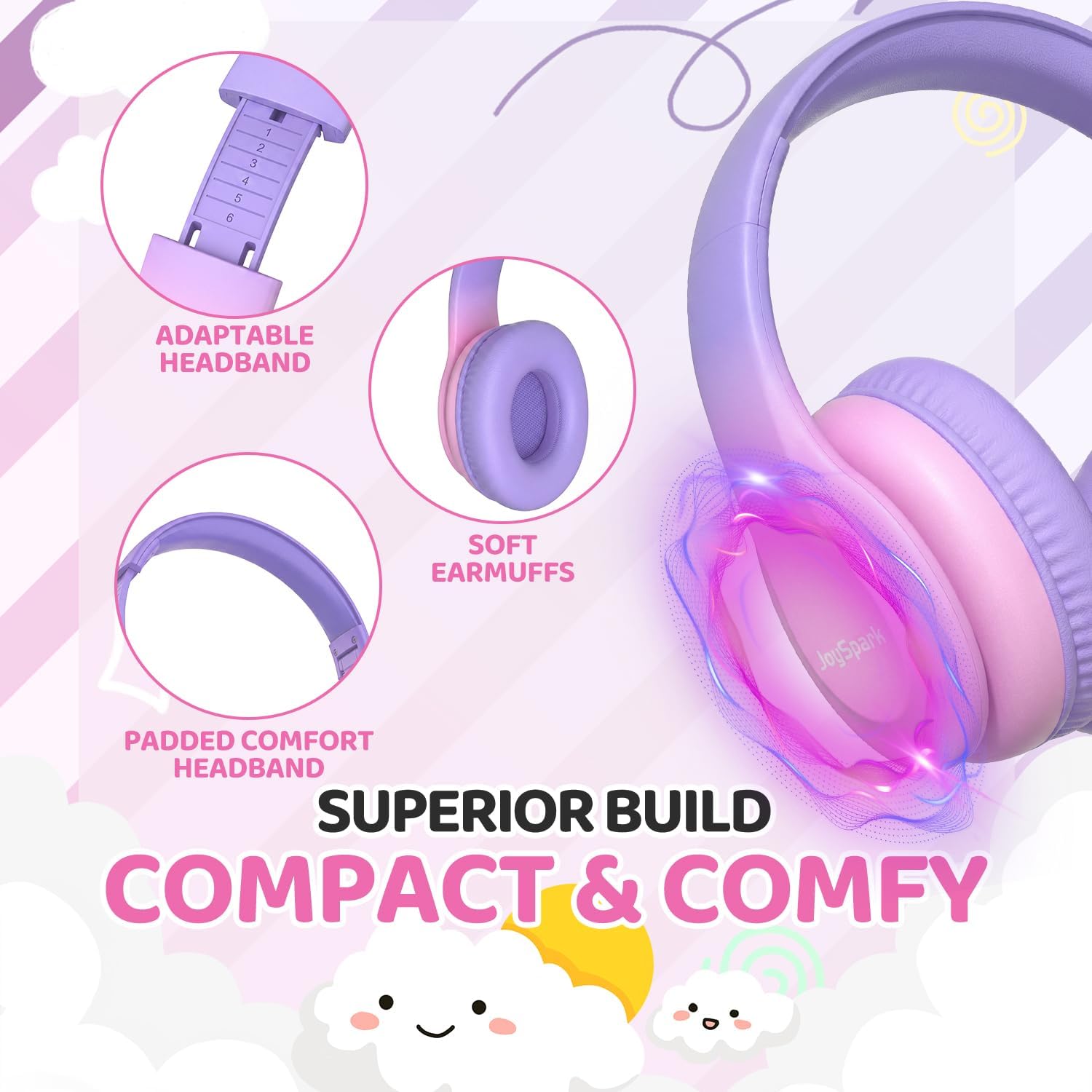 Thumbnail 2 de JoySpark Kids Headphones: 85dBA Over-Ear Wired Headphones for Kids in Gradient Pink