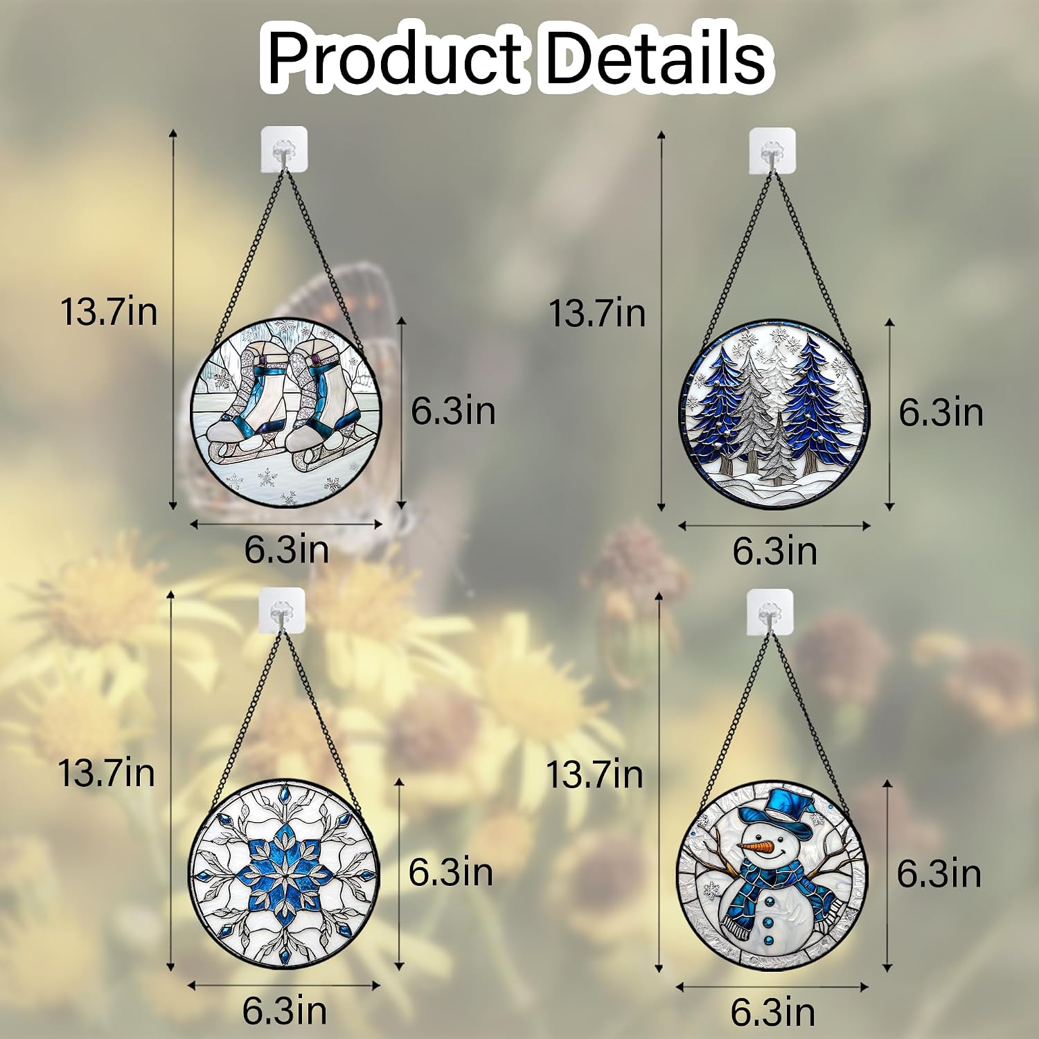 Thumbnail 5 de DASTOLL White Winter Christmas Snow Scene Suncatcher, 4-Piece Glass Set