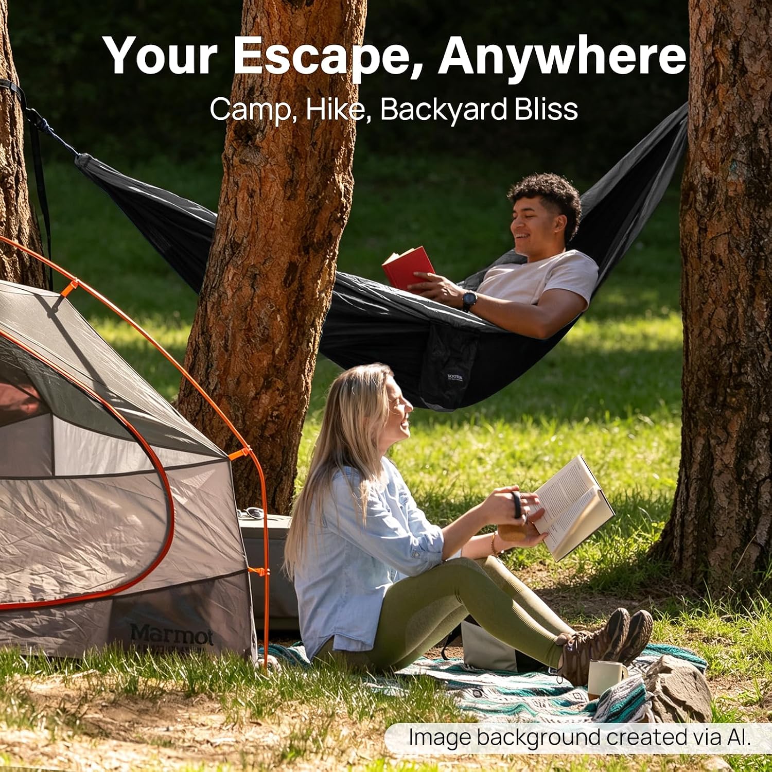 Detalle 2 de Kootek Camping Hammock with Tree Straps & Attached Carry Bag (Portable Camping Hammock)