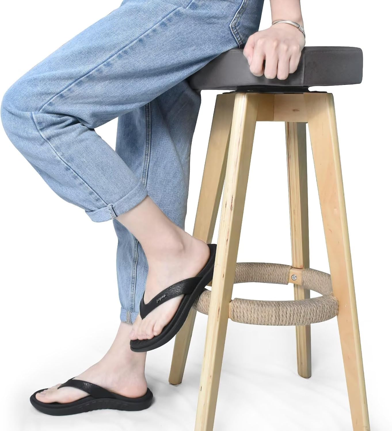 Detalle 2 de jiajiale Flip Flops Damen – Orthopädische Leder Stoff Slipper mit rutschfester Sohle
