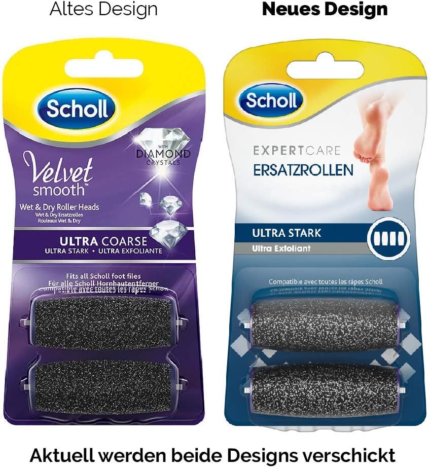 Detalle de Scholl ExpertCare Wet & Dry Ersatzrollen Ultra Stark – Nachfüller (2 Rollen) mit Diamantpartikeln