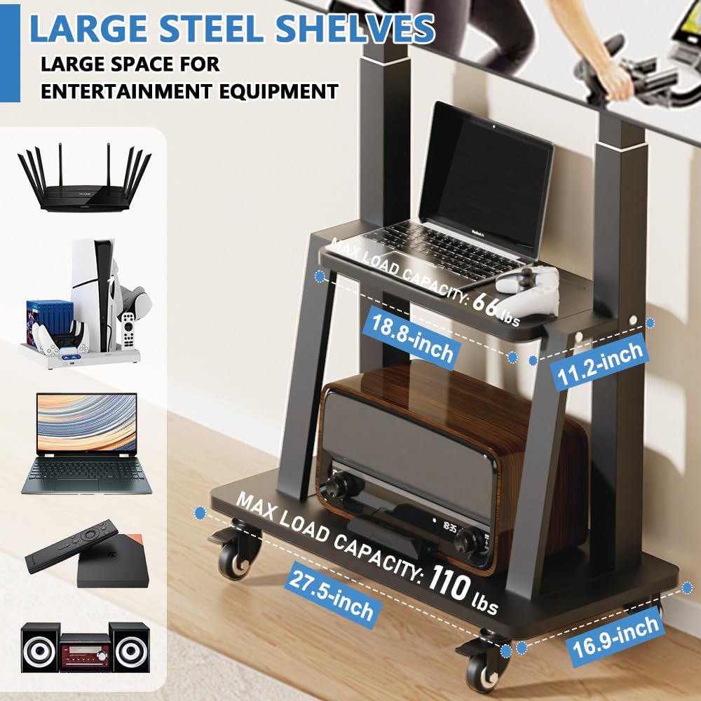 Detalle de Duiliuu Rollbarer TV-Ständer mit Rollen für 32–75" (VESA 600×400), höhenverstellbar bis 65