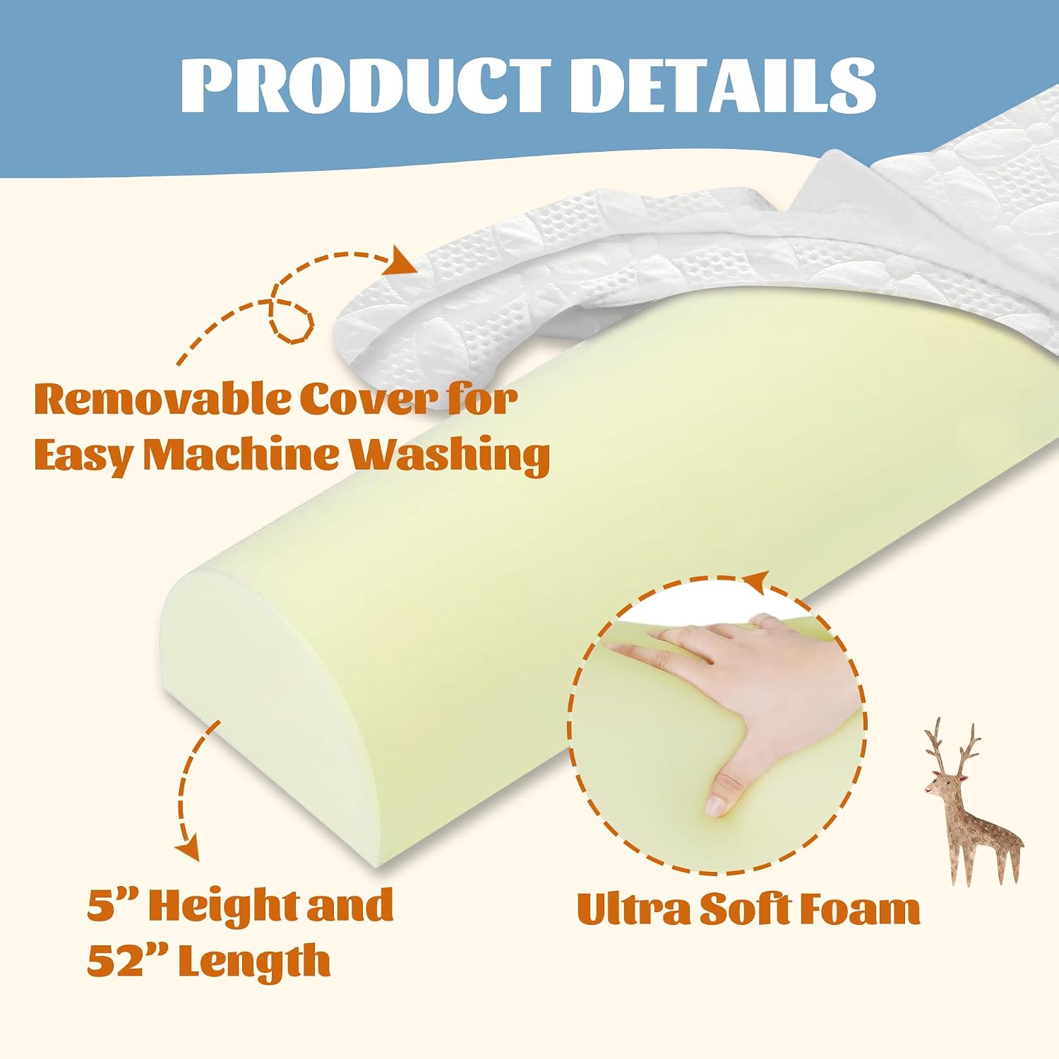 Thumbnail 2 de Asatdd Toddler Bed Bumper, 2-Pack Memory Foam Rail with Washable Cover