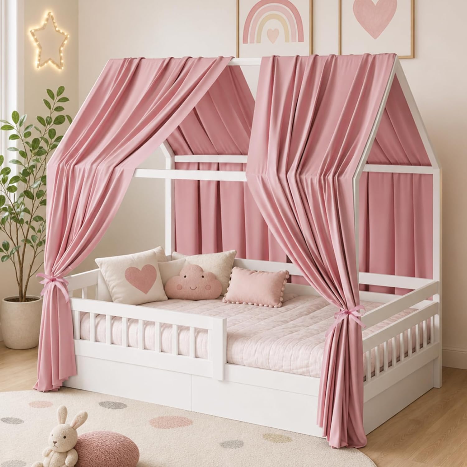 Detalle de LUPATDY KFSCL-01-FS-27067 bedhemel voor huisbed, 2-delig, polykatoen, roze