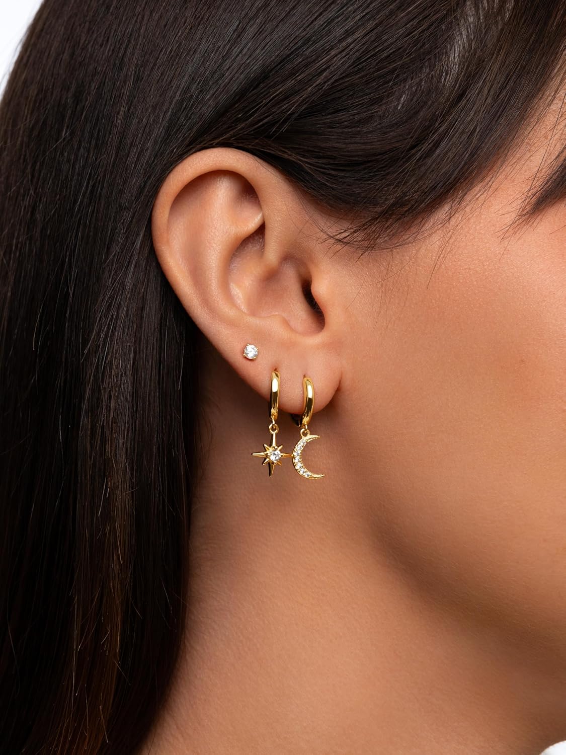 Detalle 2 de SINGULARU Pendientes Polar Moon Spark, Plata 925
