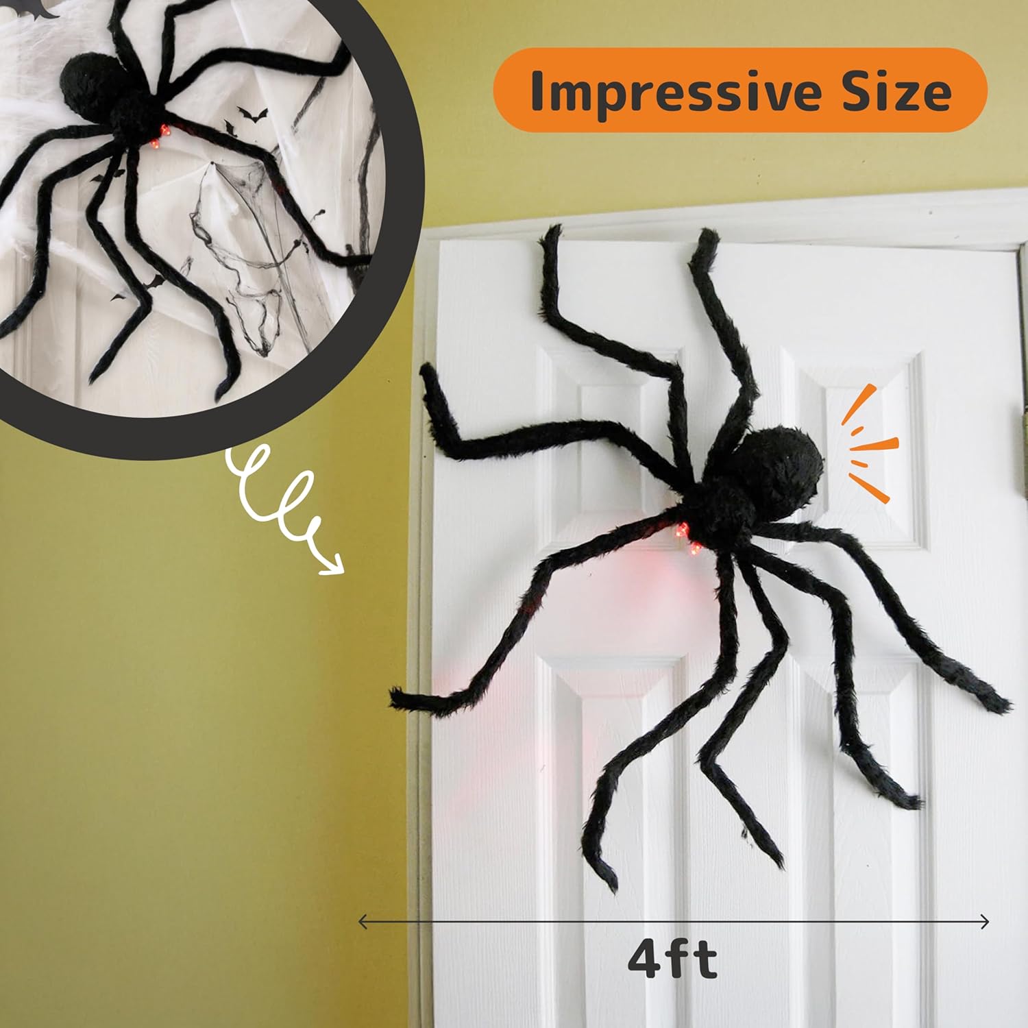Thumbnail 2 de PREXTEX PXPX-000297 4-Foot Halloween Spider with Red LED Eyes