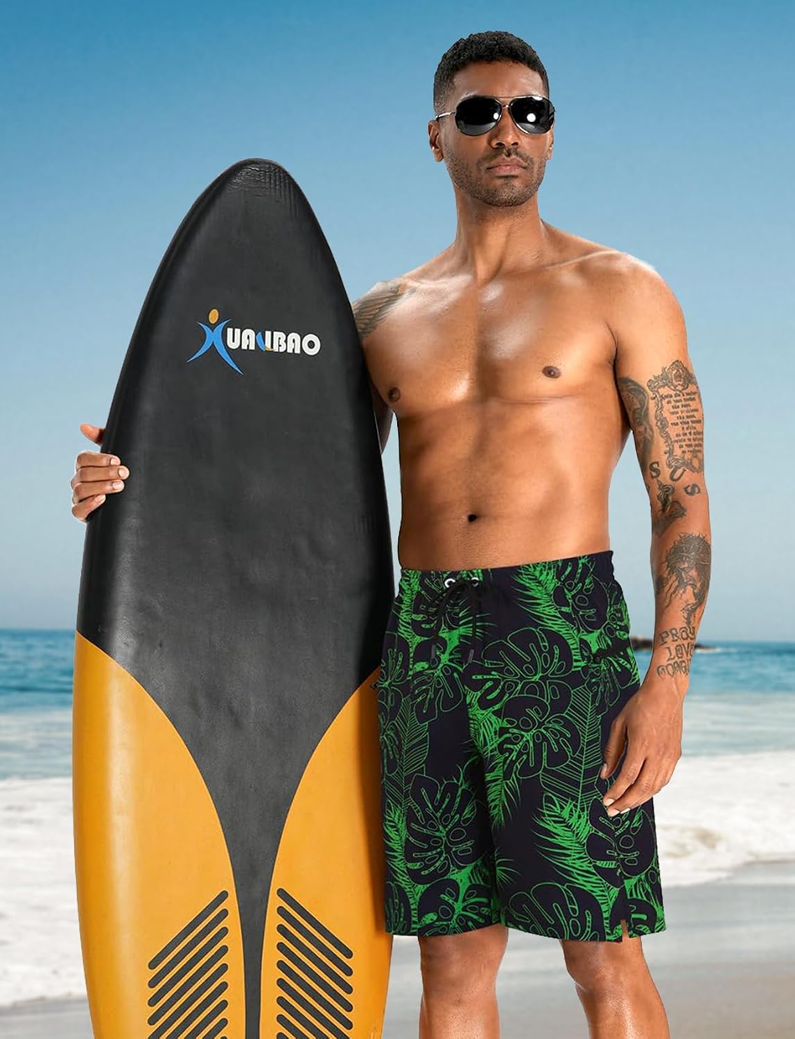 Detalle de APTRO Men's 9" Swim Shorts with Compression Liner, Zip Pocket & Quick-Dry Fabric