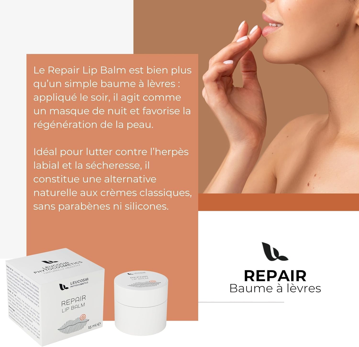 Detalle de Repair Lip Balm 15 ml – Baume à Lèvres Hydratant et Réparateur pour Lèvres Sèches et Sensibilisées