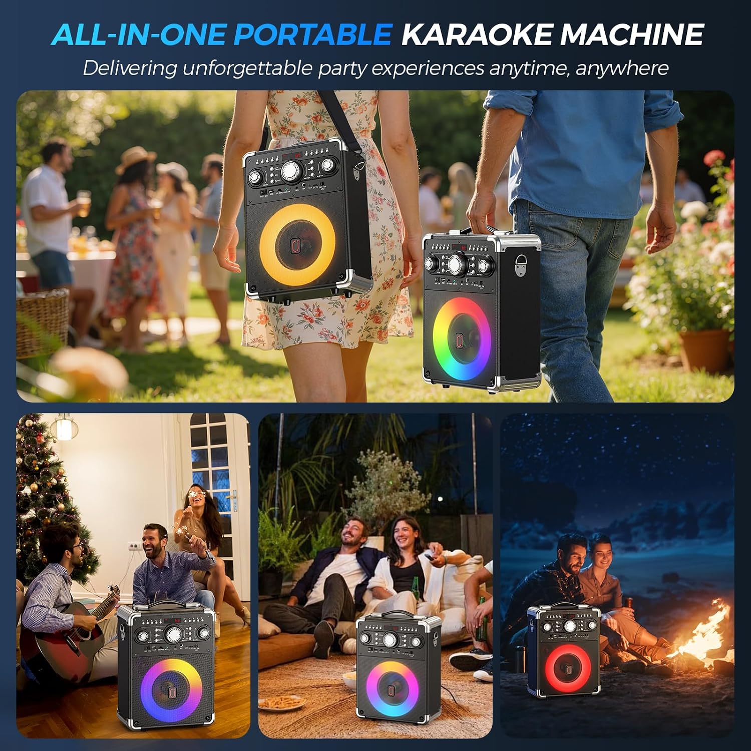 Detalle 2 de HWWR Karaoke Machine, Portable Bluetooth Speaker with 3 Wireless Mics