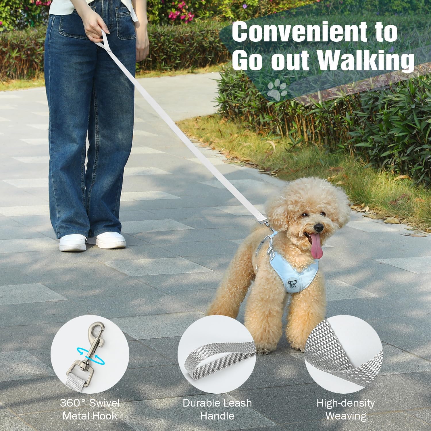 Detalle de Pawaboo Puppy Harness and Lead Sets – Small Dog X-Frame No Pull No Choke, Blue (Size M)