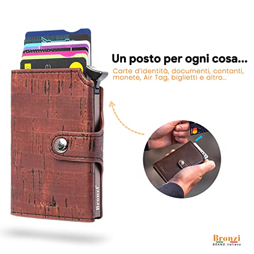 Detalle 2 de Bronzi Portafoglio Uomo Slim Piccolo: Portafoglio RFID in fibra di carbonio o pelle, design italiano