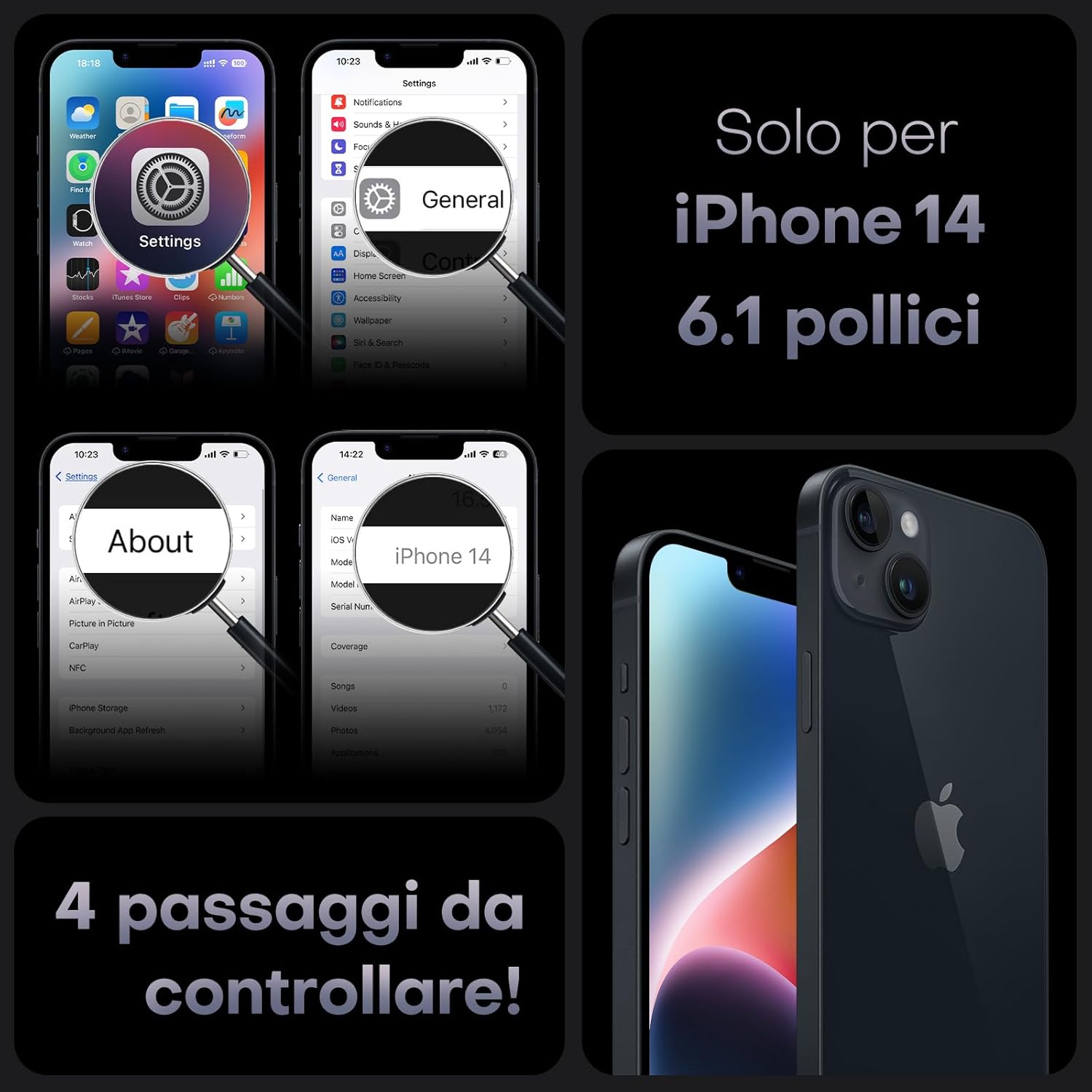 Thumbnail 1 de TOCOL Cover Magnetica per iPhone 14 da 6,1" con MagSafe e protezione fotocamera, nera
