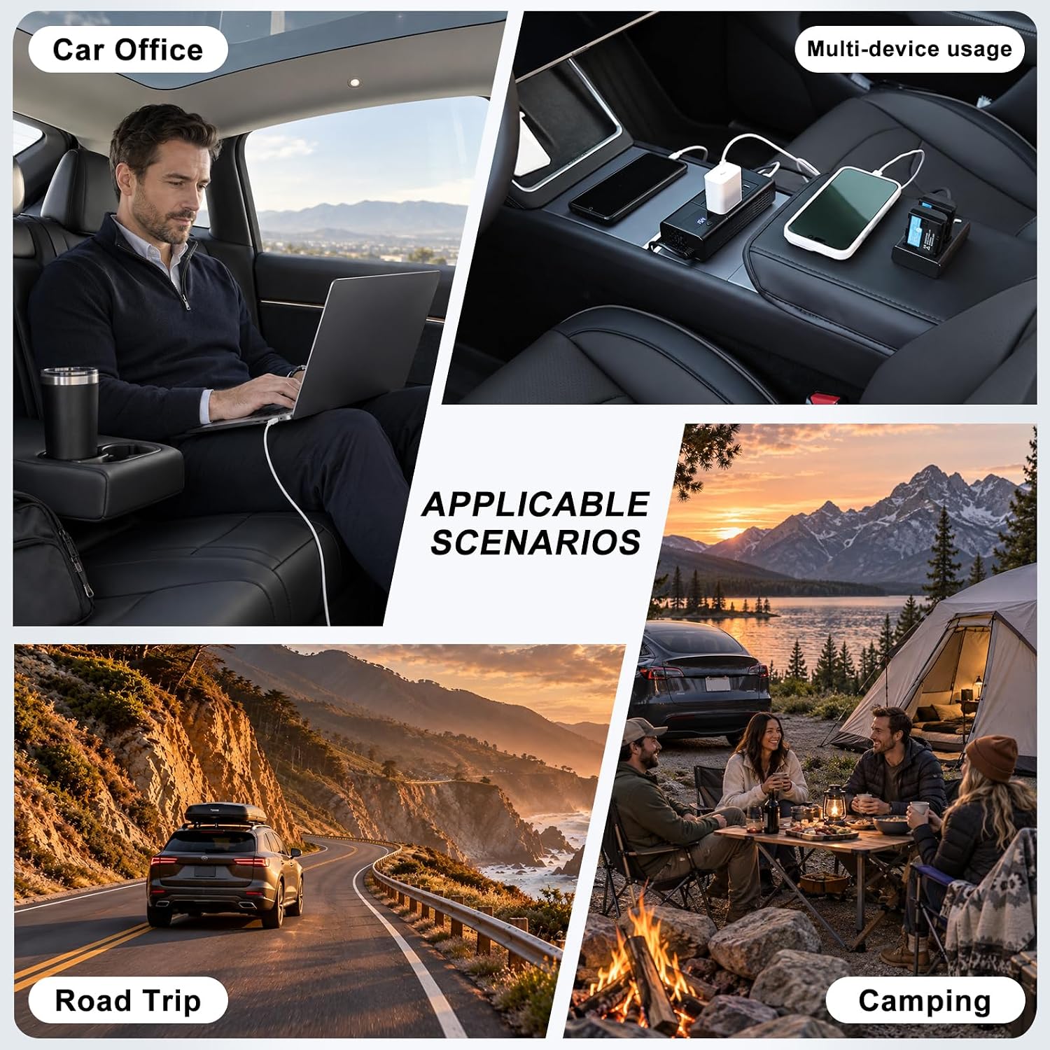 Detalle de HANSSHOW HSTE0317 200W Car Power Inverter with Dual AC Outlets and USB Charging