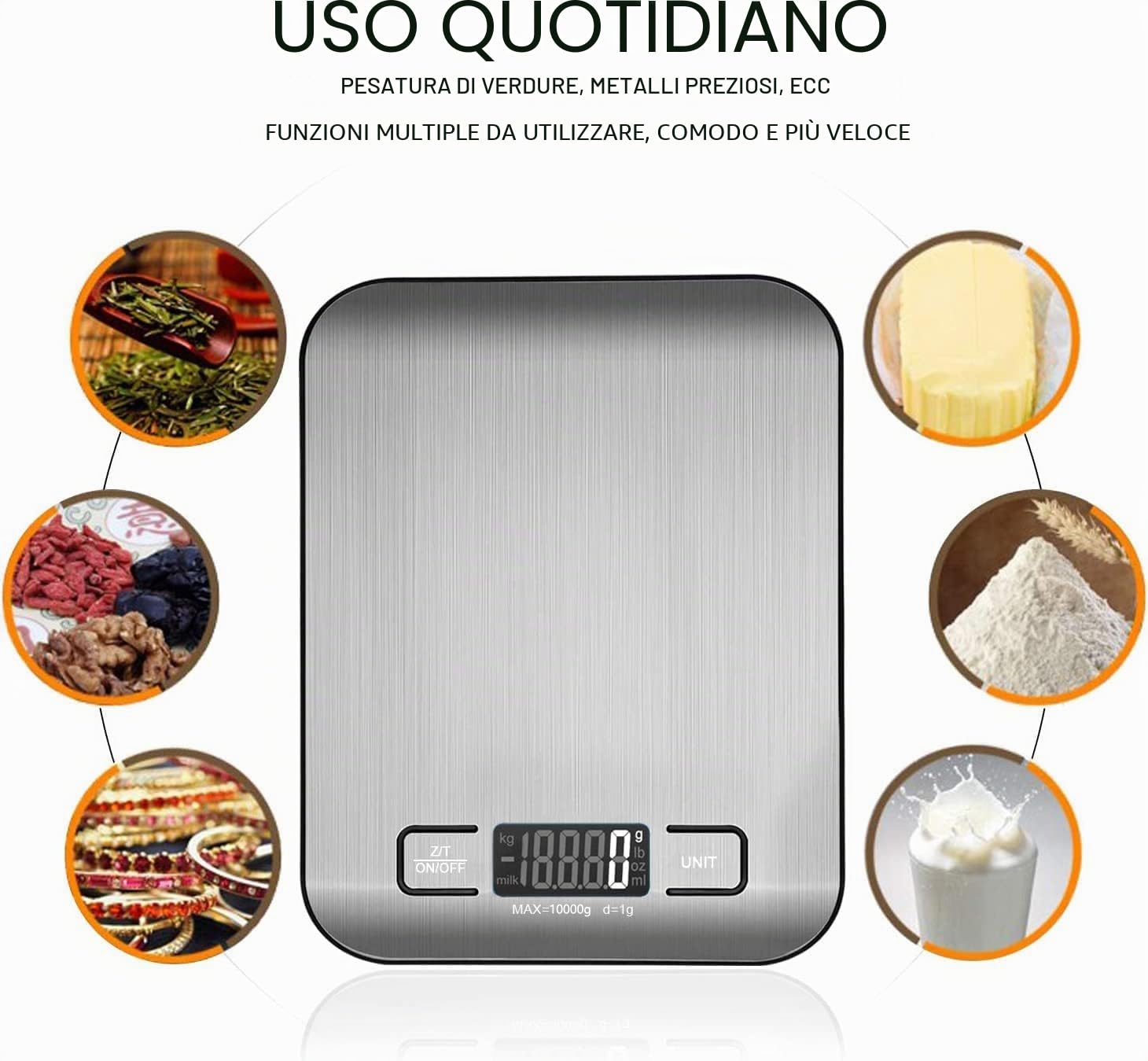 Thumbnail 4 de Bilancia da Cucina Digitale 10 kg in Acciaio Inox – Tara, Display LCD, Elegante e Ultra Sottile