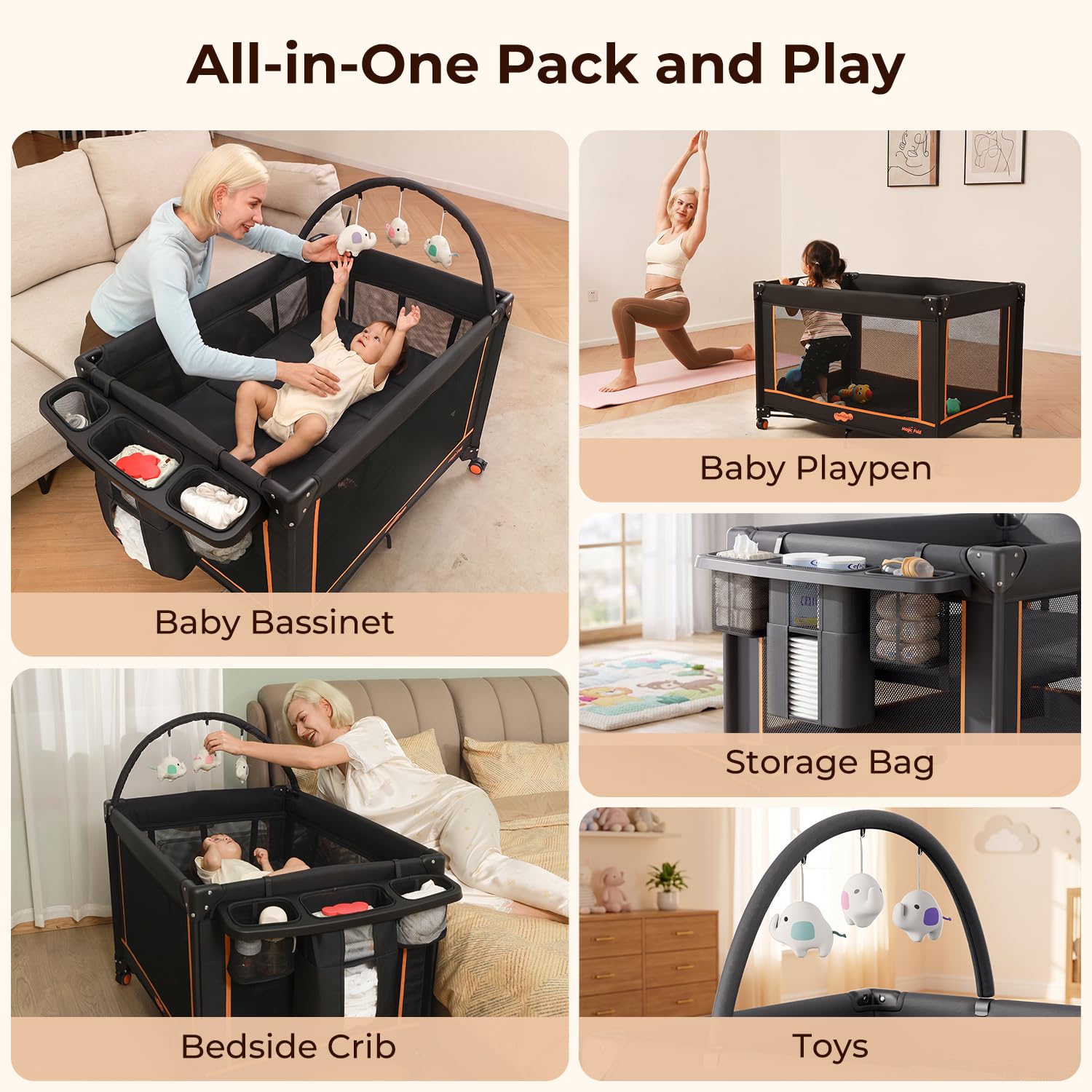 Detalle de Pamo Babe Pack and Play Travel Crib with Mattress, Folding Playard and Lockable Wheels