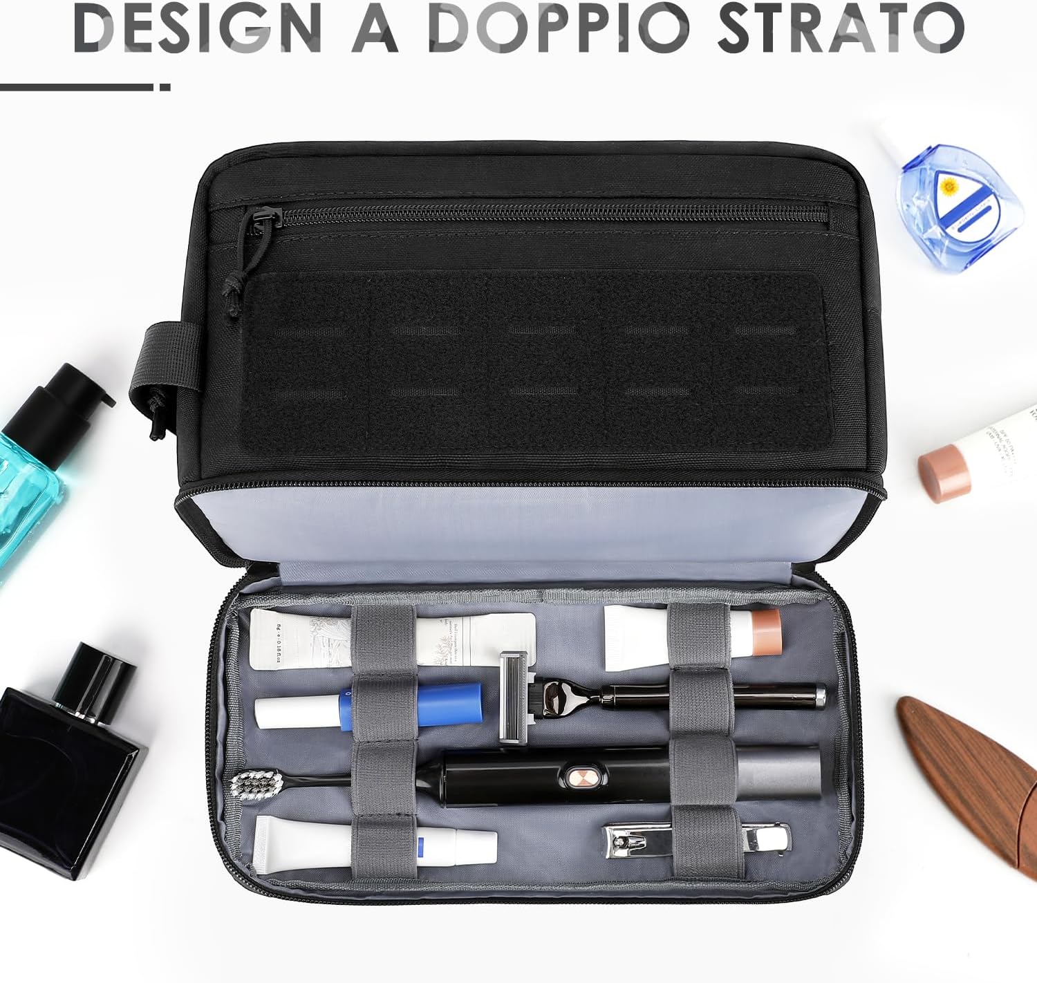 Detalle de ETRONIK Beauty Case Uomo: Molteplici utilizzi, design tattico e tasca umida per viaggio