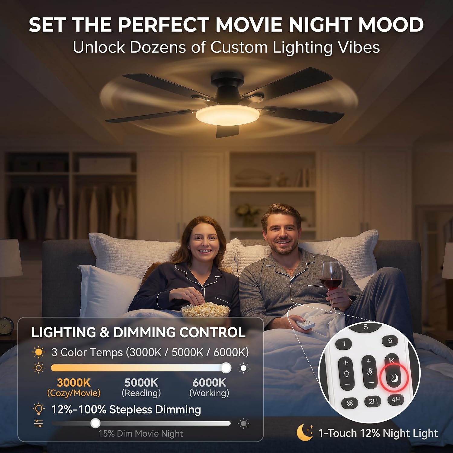 Thumbnail 3 de LEDIARY 52 Inch Flush Mount Ceiling Fan with Lights, Remote & APP Control
