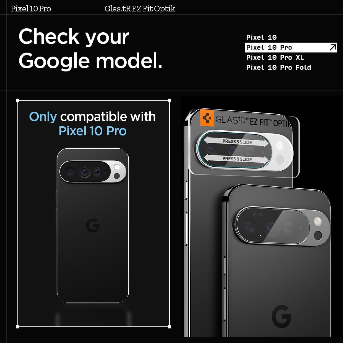 Detalle de Spigen Glas.tR EZ Fit Optik Protection Caméra pour Google Pixel 10 Pro – 2 pièces, protection 9H et pose facile