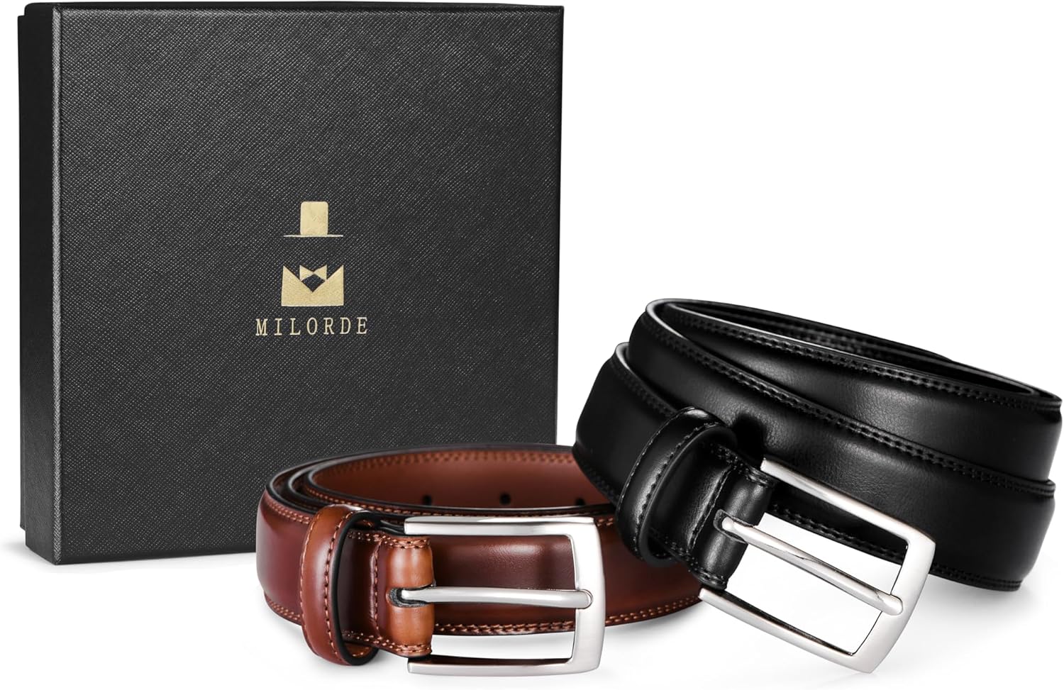 Thumbnail 4 de MILORDE Men's Leather Dress Belt 2-Pack โ genuine leather belts ๐