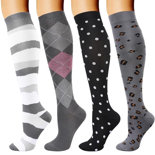 Detalle de DRESHOW: Calcetines de Compresión 4 Pares para Hombre y Mujer, Soporte para Atletismo, Running y Viajes