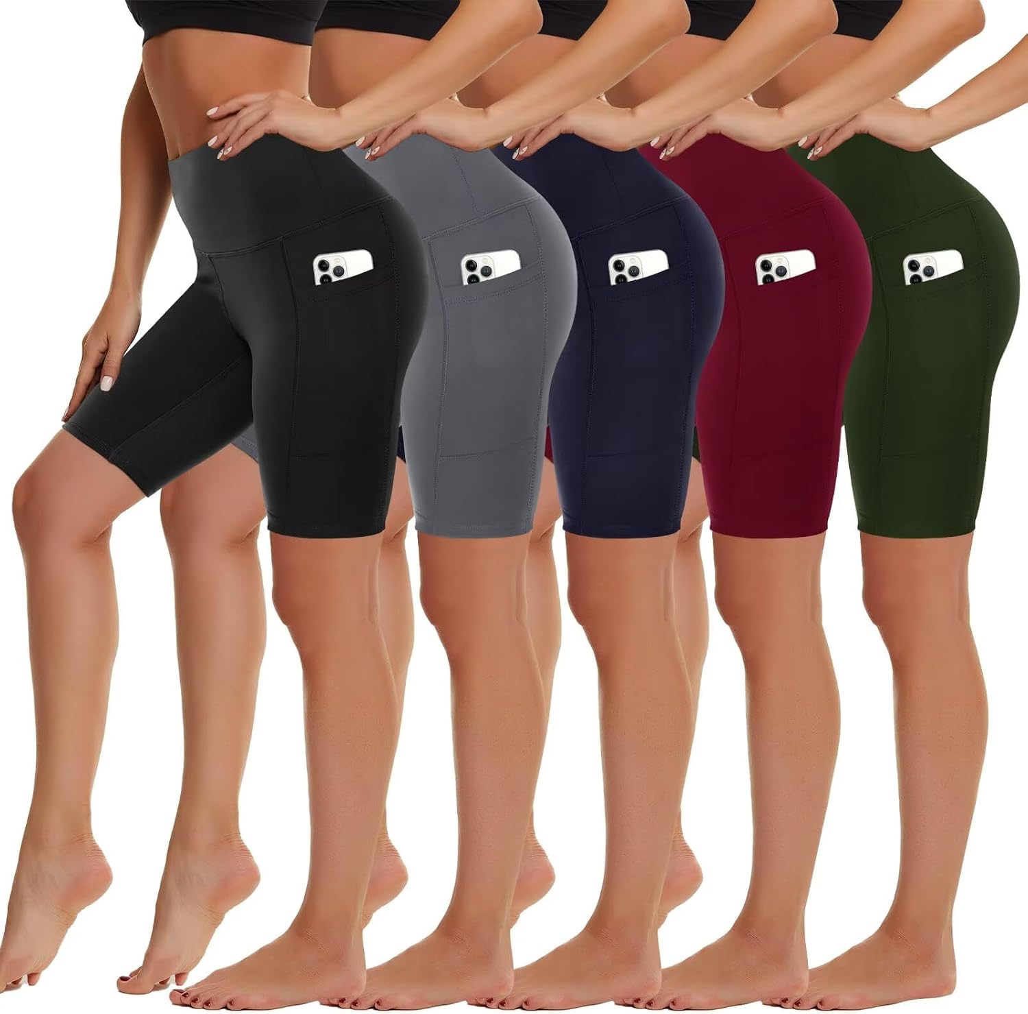 Thumbnail 6 de 5 Pack Biker Shorts with Pockets for Women – 5"/8" High Waist Spandex Workout
