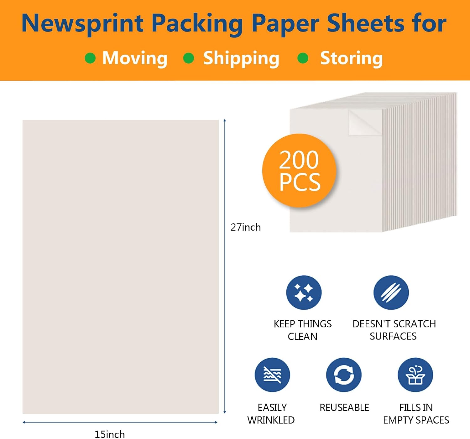 Detalle 2 de IRELINM 200 Sheets Packing Paper 70cm x 38cm – Versatile Moving and Wrapping Paper