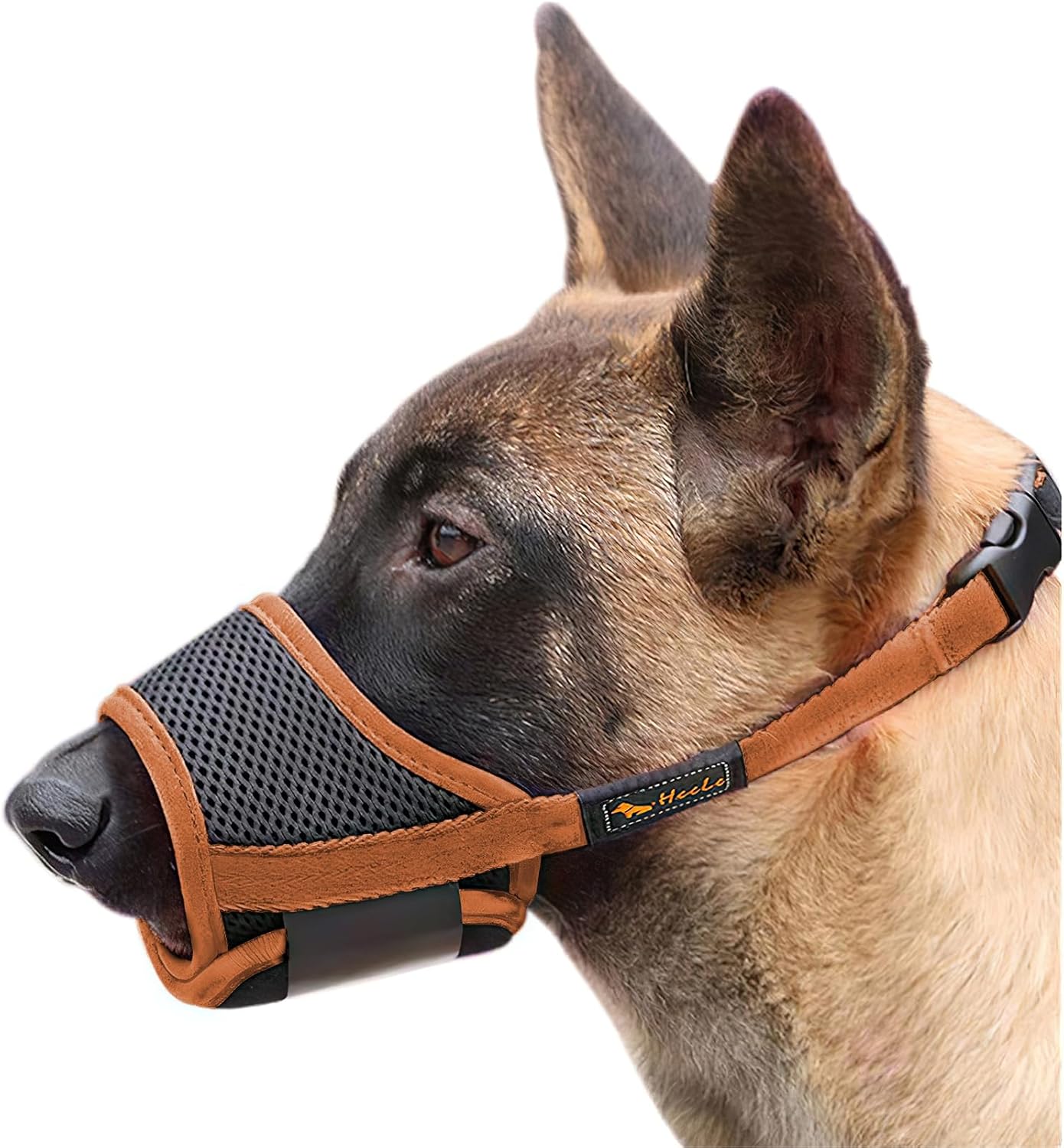 Detalle de HEELE Maulkorb für Hunde XL Braun – verstellbar, atmungsaktiv und sicher sitzender Schutz